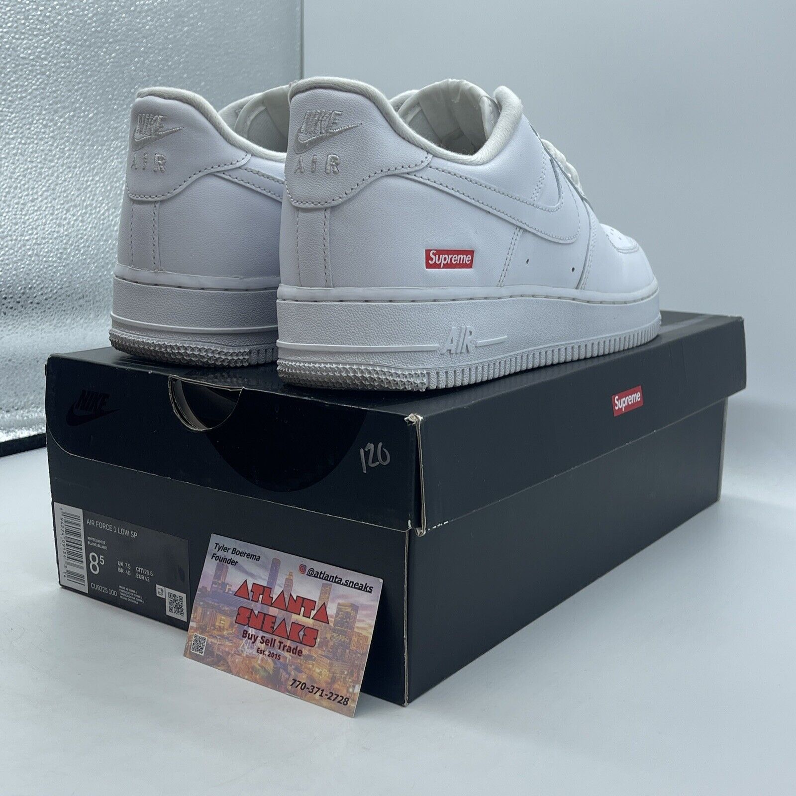 Size 8.5 - Nike Air Force 1 x Supreme Low Box Logo - White (CU9225-100)