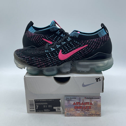 Size 7W - Nike Air VaporMax Flyknit 3 Black Hyper Pink Blue Black (CZ7988-001)