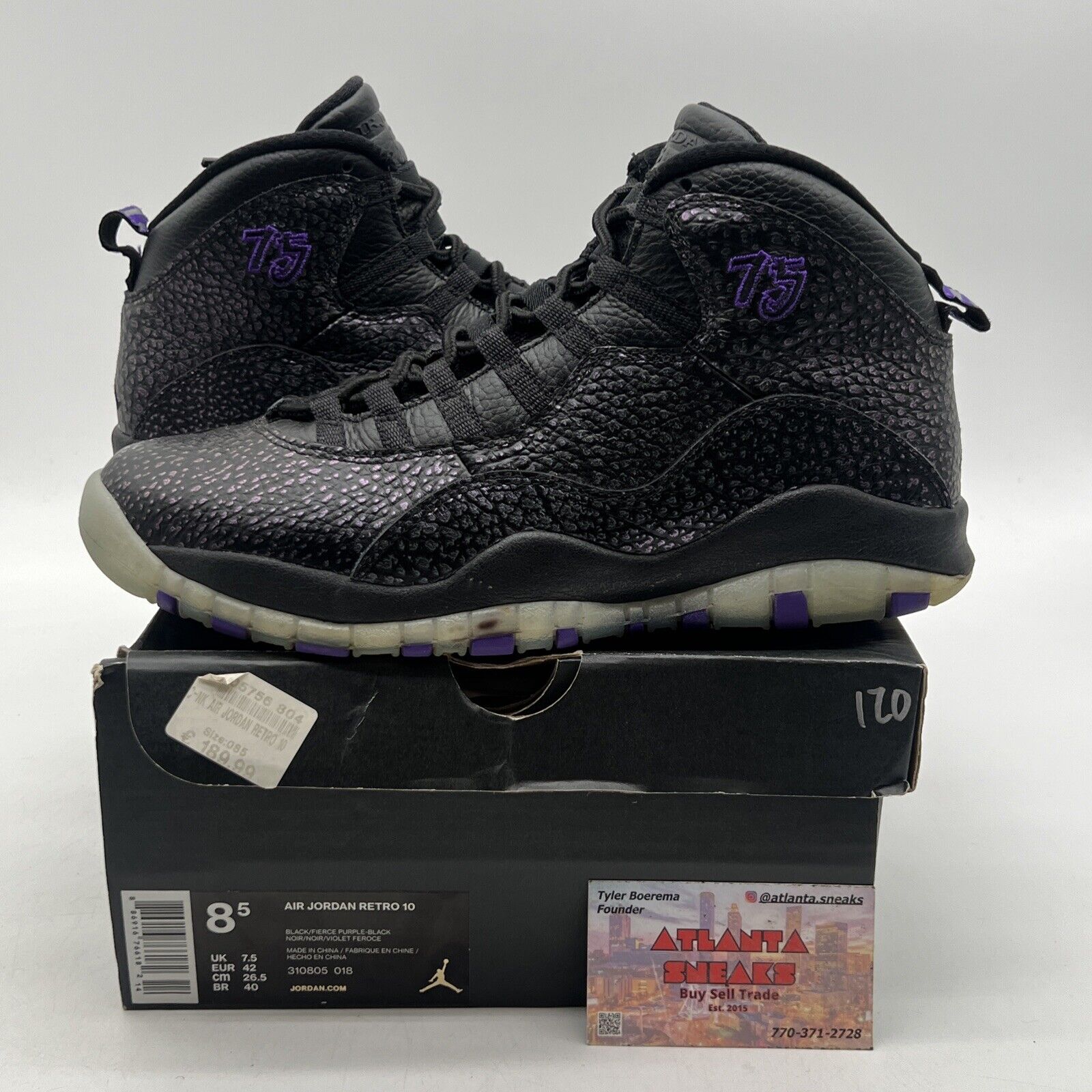 Size 8.5 - Air Jordan 10 Retro Paris Black Purple Leather (310805-018)