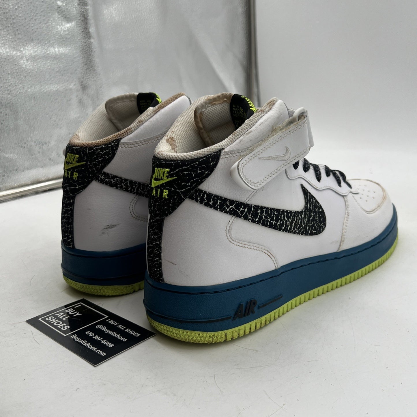 Size 11 - Nike Air Force 1 '07 Mid White Abyss Volt (315123-123)