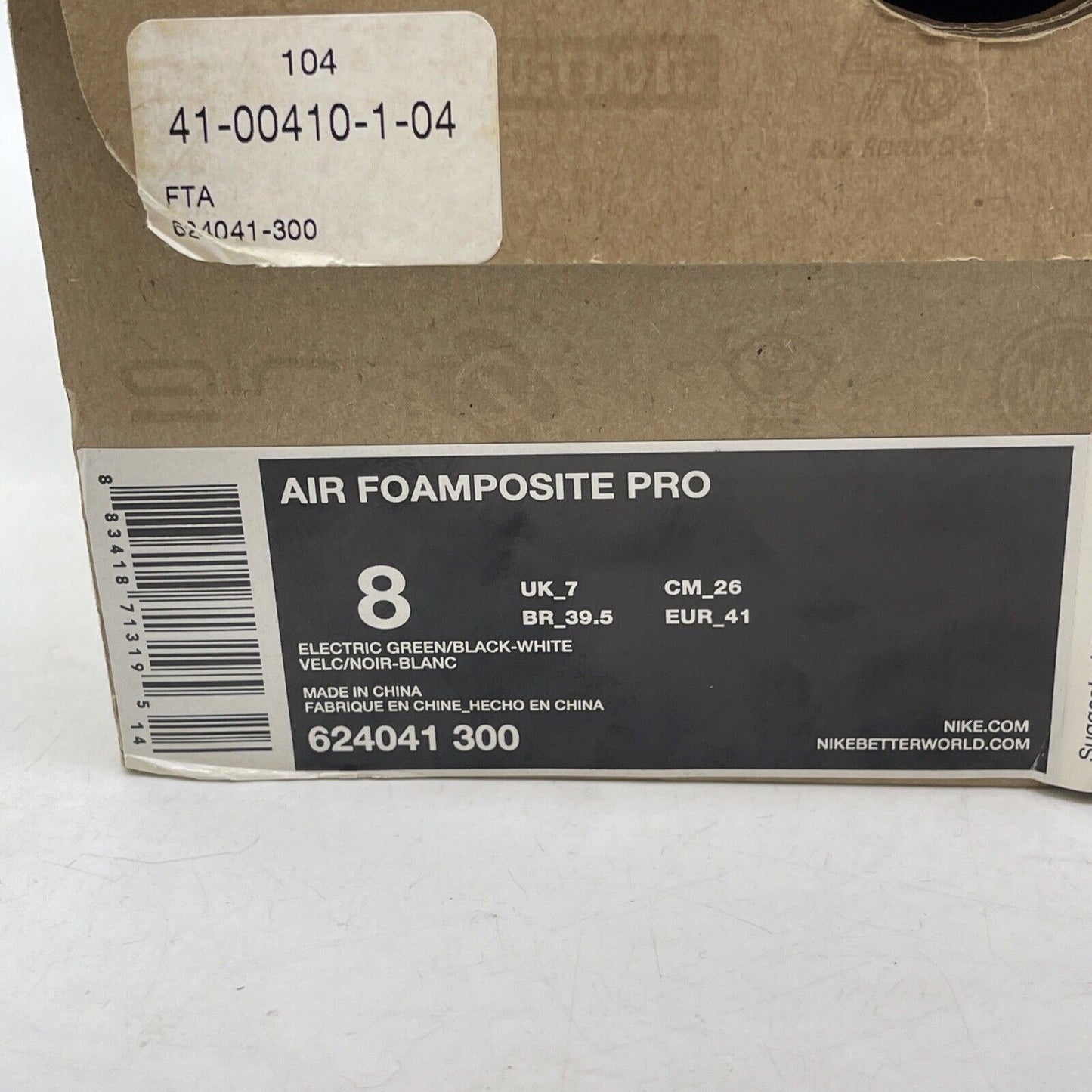Size 8 - Nike Air Foamposite Pro Electric Green Black White Suede (624041-300)