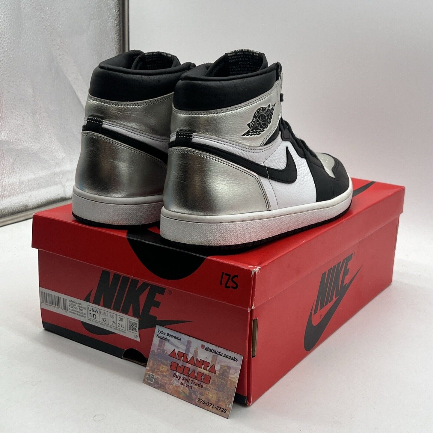 Size 10 - Jordan 1 High OG Metallic Silver Black White Leather (CD0461-001)