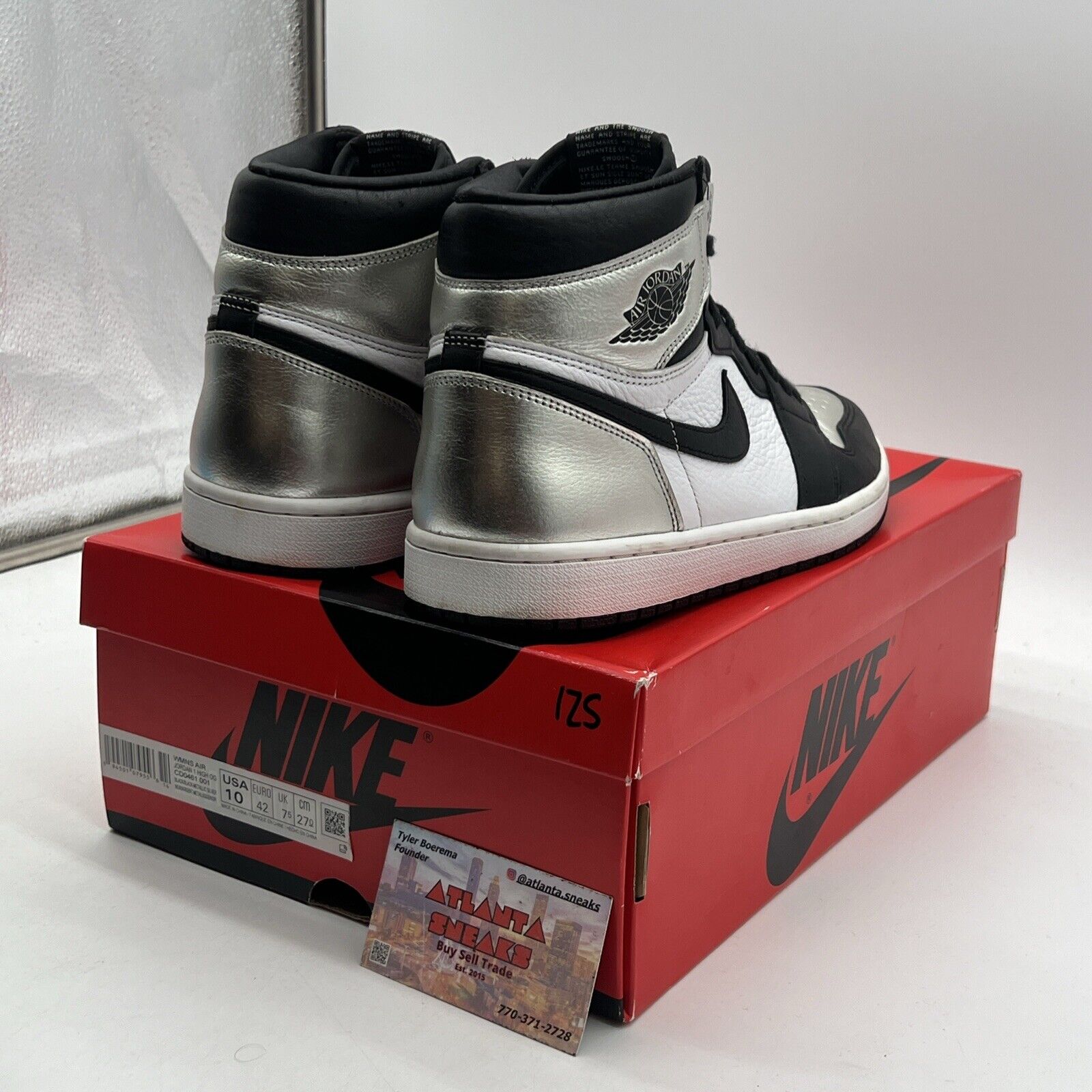 Size 10 - Jordan 1 High OG Metallic Silver Black White Leather (CD0461-001)