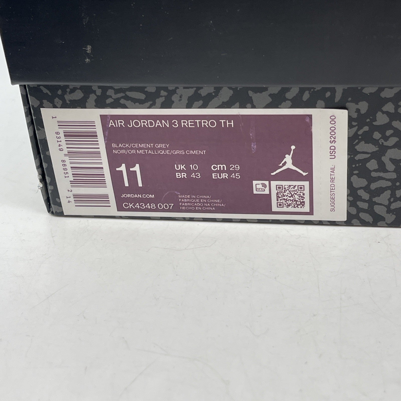 Size 11 - Air Jordan 3 Retro Tinker SP Black Cement 2019 (CK4348-007)