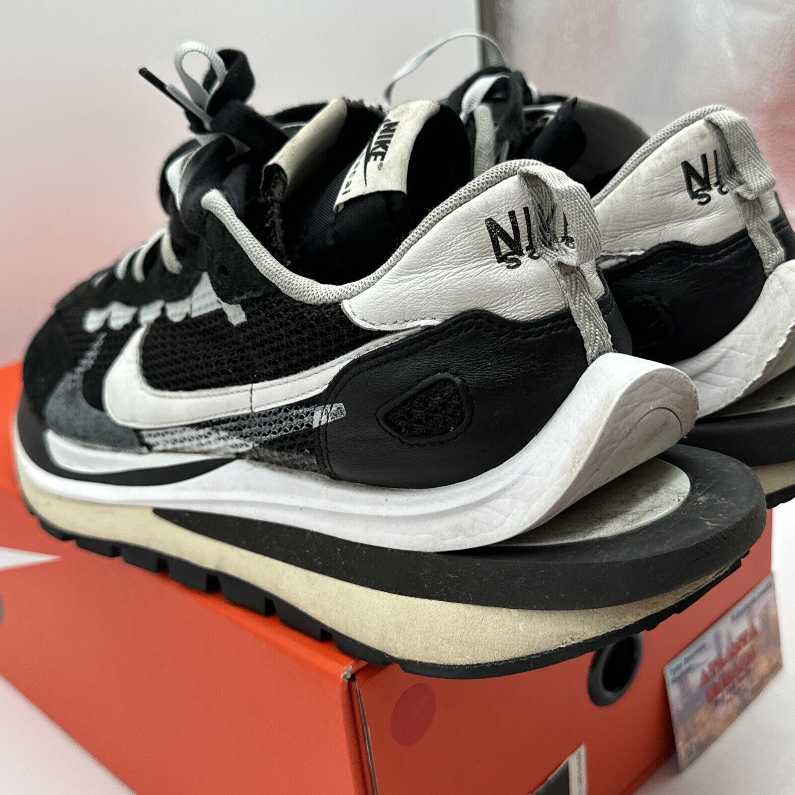 Size 12 - Nike sacai x VaporWaffle Black White Leather See Thru Cream White