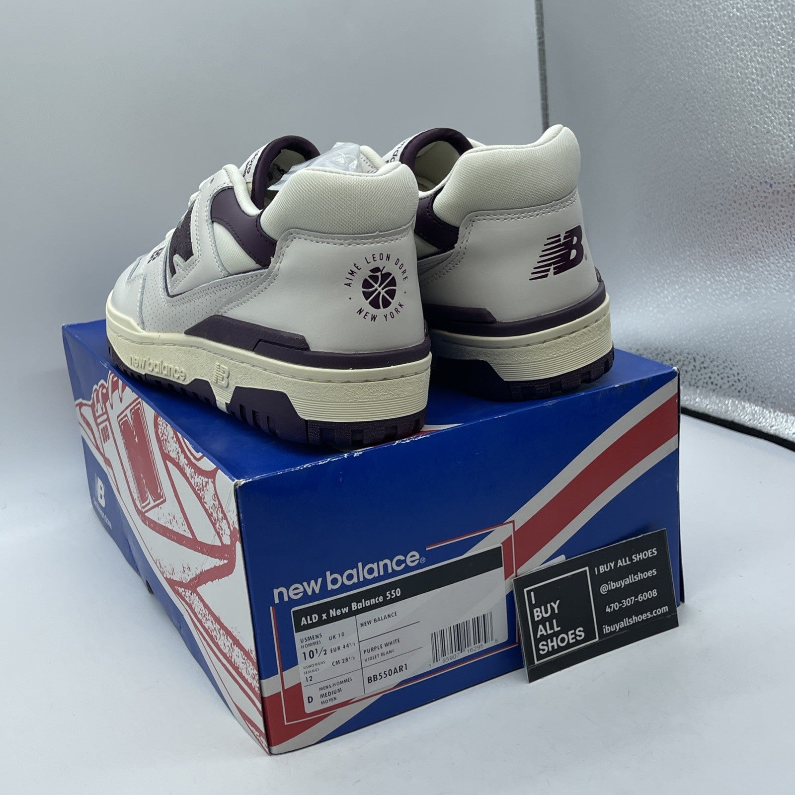 Size 10.5 - New Balance Aimé Leon Dore x 550 Purple White Leather (BB550AR1)