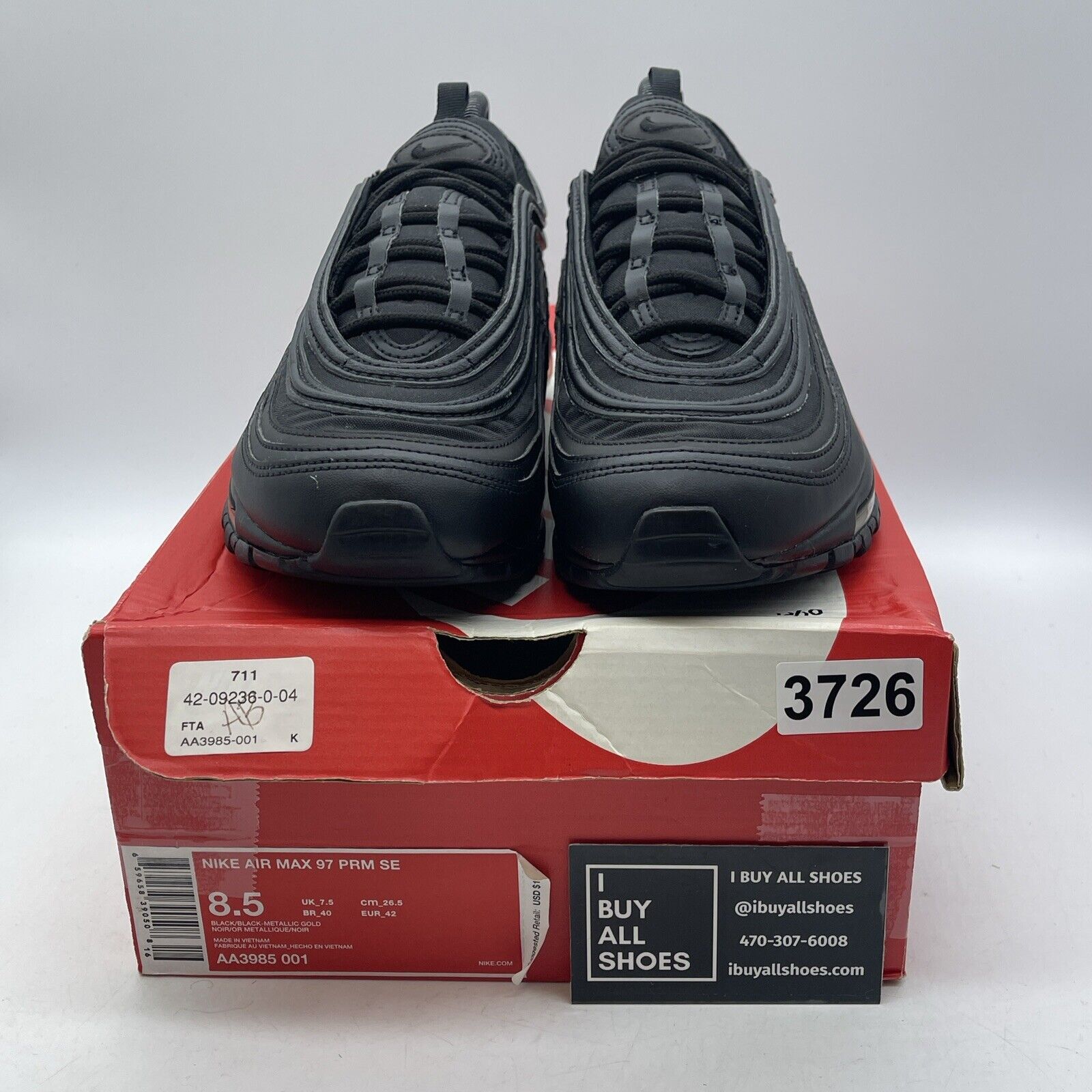 Size 8.5 - Nike Air Max 97 Gold Reflective Black Suede Leather (AA3985-001)