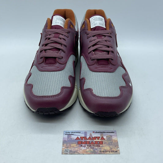 Size 11.5 - Nike Patta x Air Max 1 Rush Maroon Burgundy Grey Orange (DO9549-001)