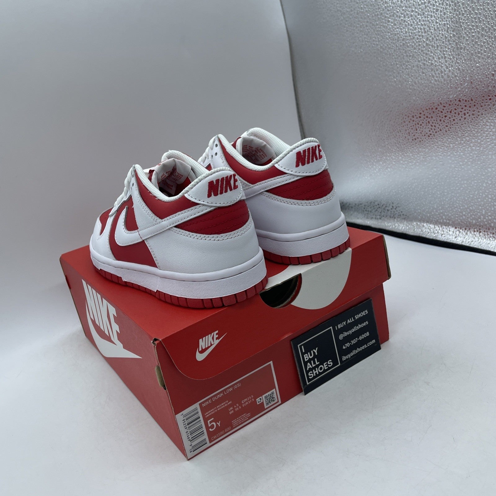 Size 5Y - Nike Dunk Low Shoes Youth White University Red GS (CW1590-600)