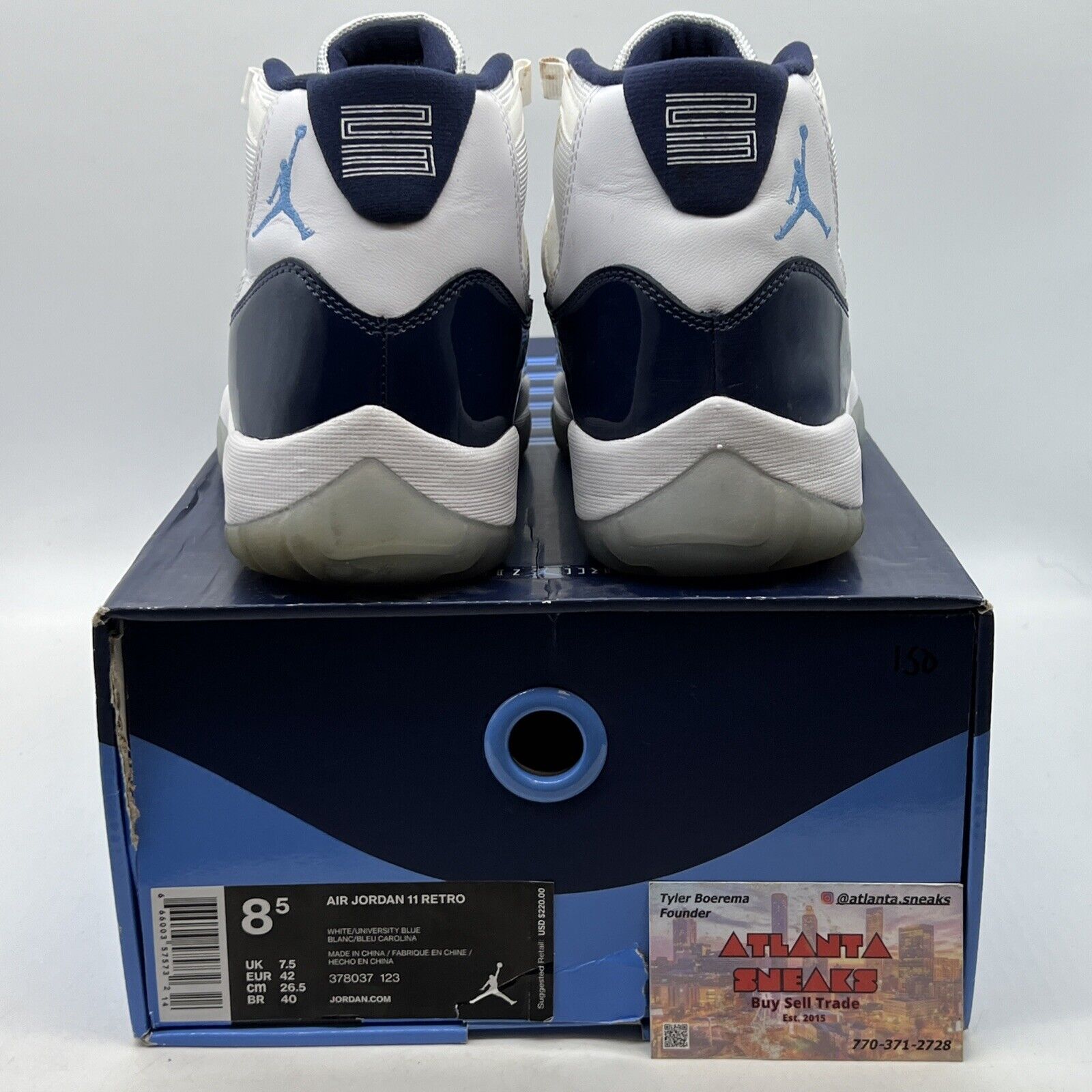 Size 8.5 - Jordan 11 Retro High Win Like '82 White Navy Leather (378037-123)