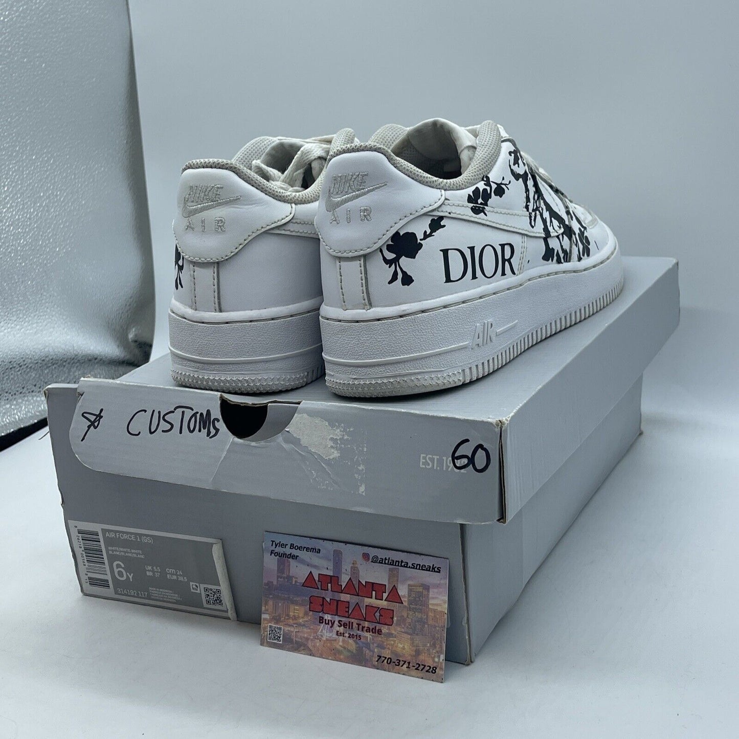 Size 6Y (GS) - Nike Air Force 1 Low White Black Leather Customs (314192-117)