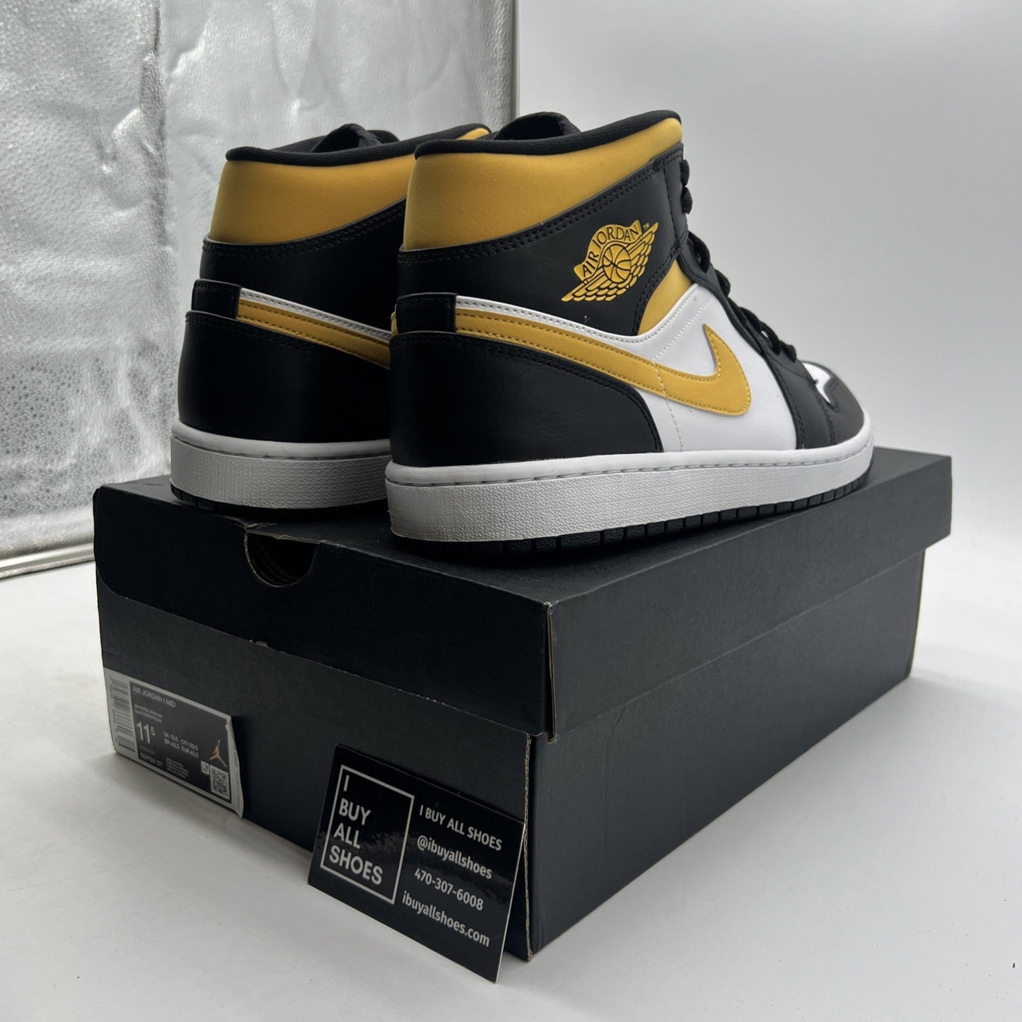 Size 11.5 - Air Jordan 1 Mid Black University Gold (554724-177)