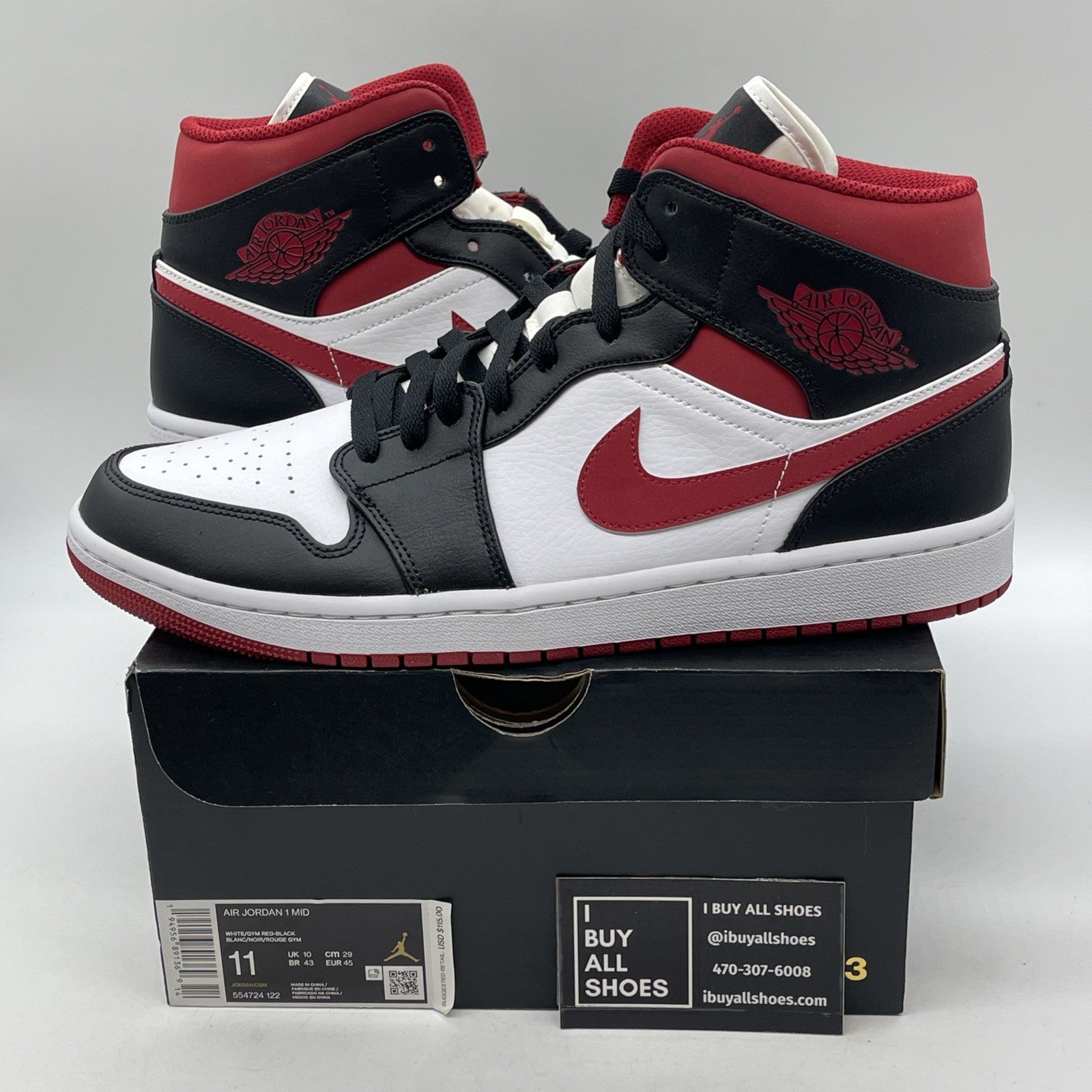 Size 11 - Air Jordan 1 Mid Black Gym Red Leather (554724-122)