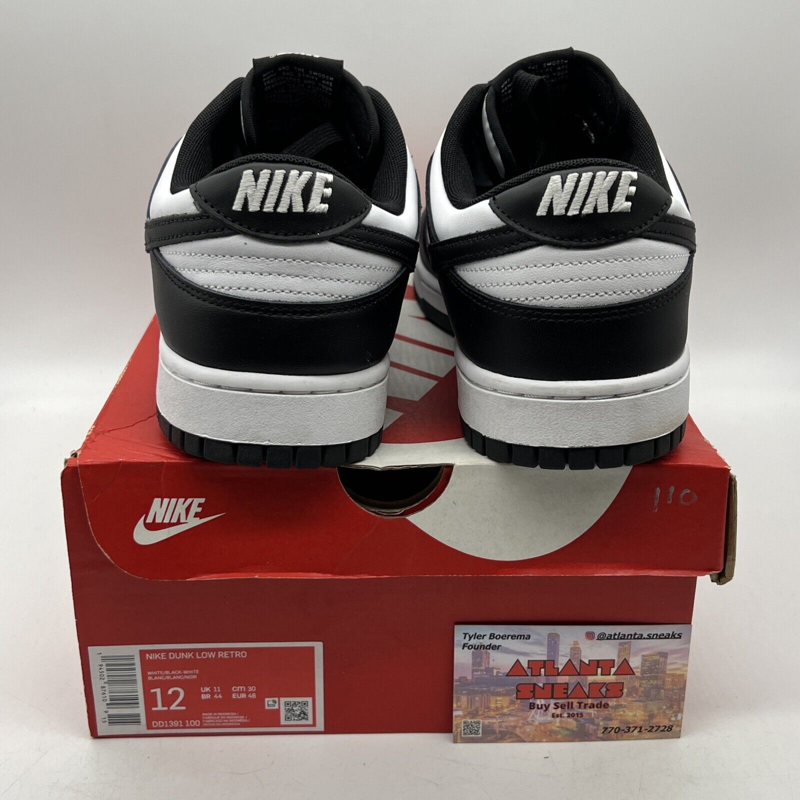 Size 12 - Nike Dunk Low Black White (DD1391-100) Leather