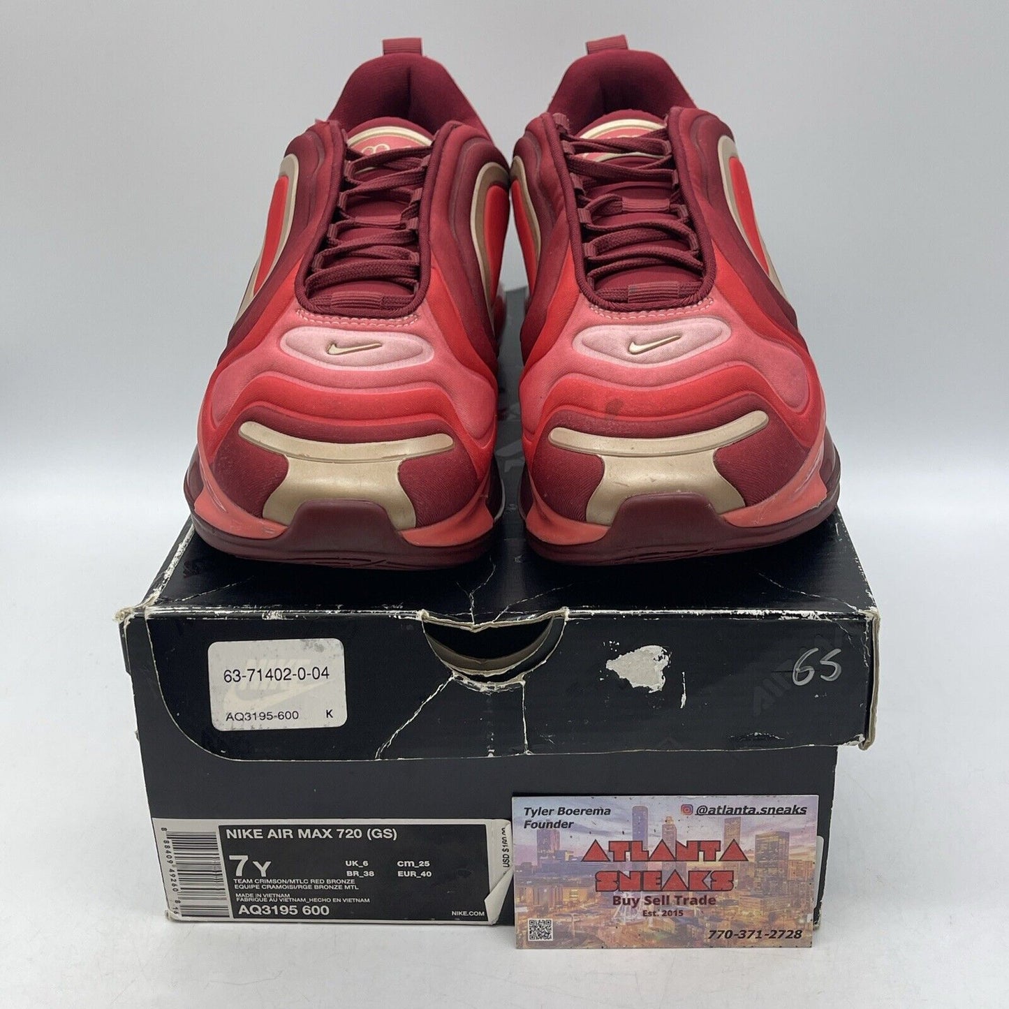 Size 7Y - Nike Air Max 720 GS Crimson Gold Red Pink Suede (AQ3195-600)