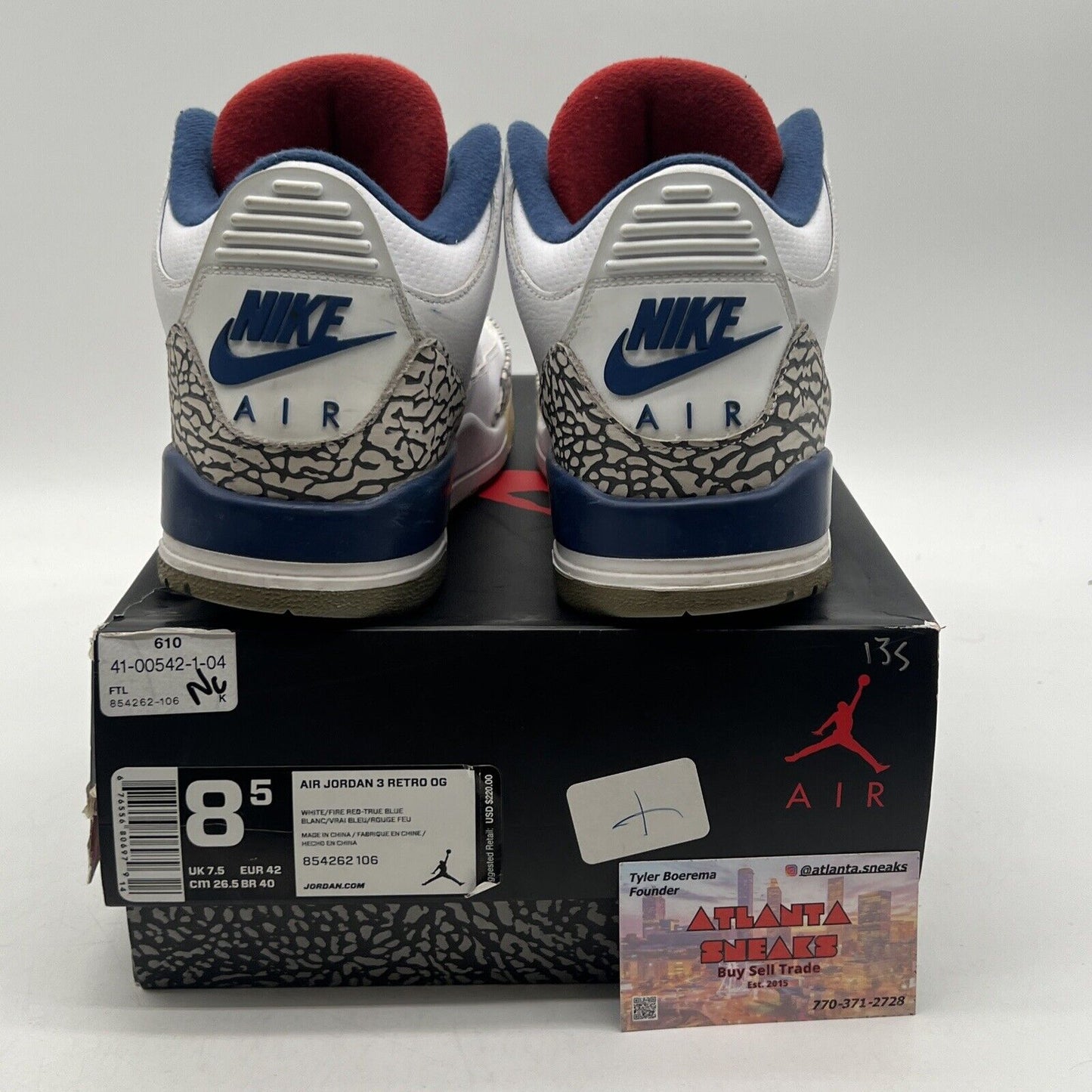 Size 8.5 - Jordan 3 Retro OG Mid True Blue Leather Black (854262-106)