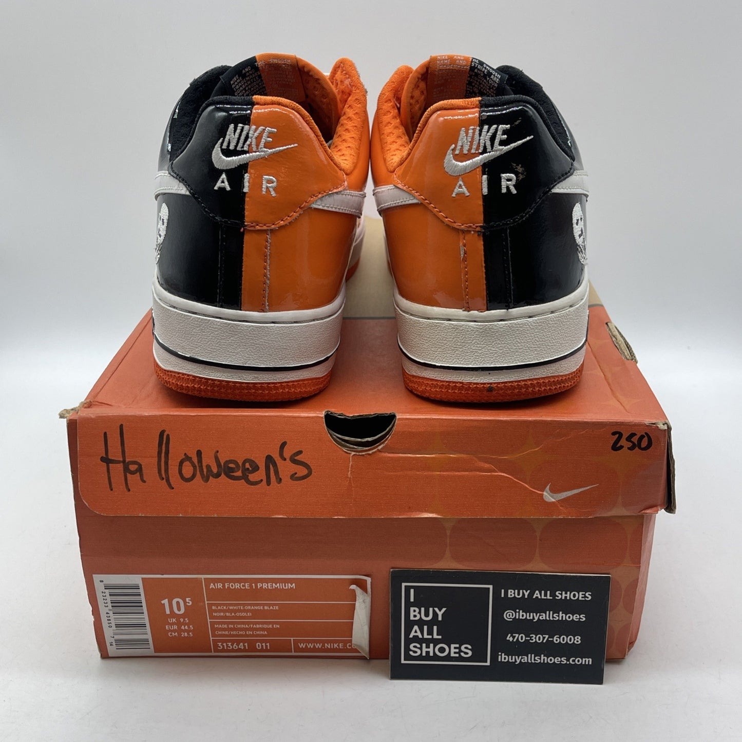 Size 10.5 - Nike Air Force 1 Premium Halloween Orange Black (313641-011)