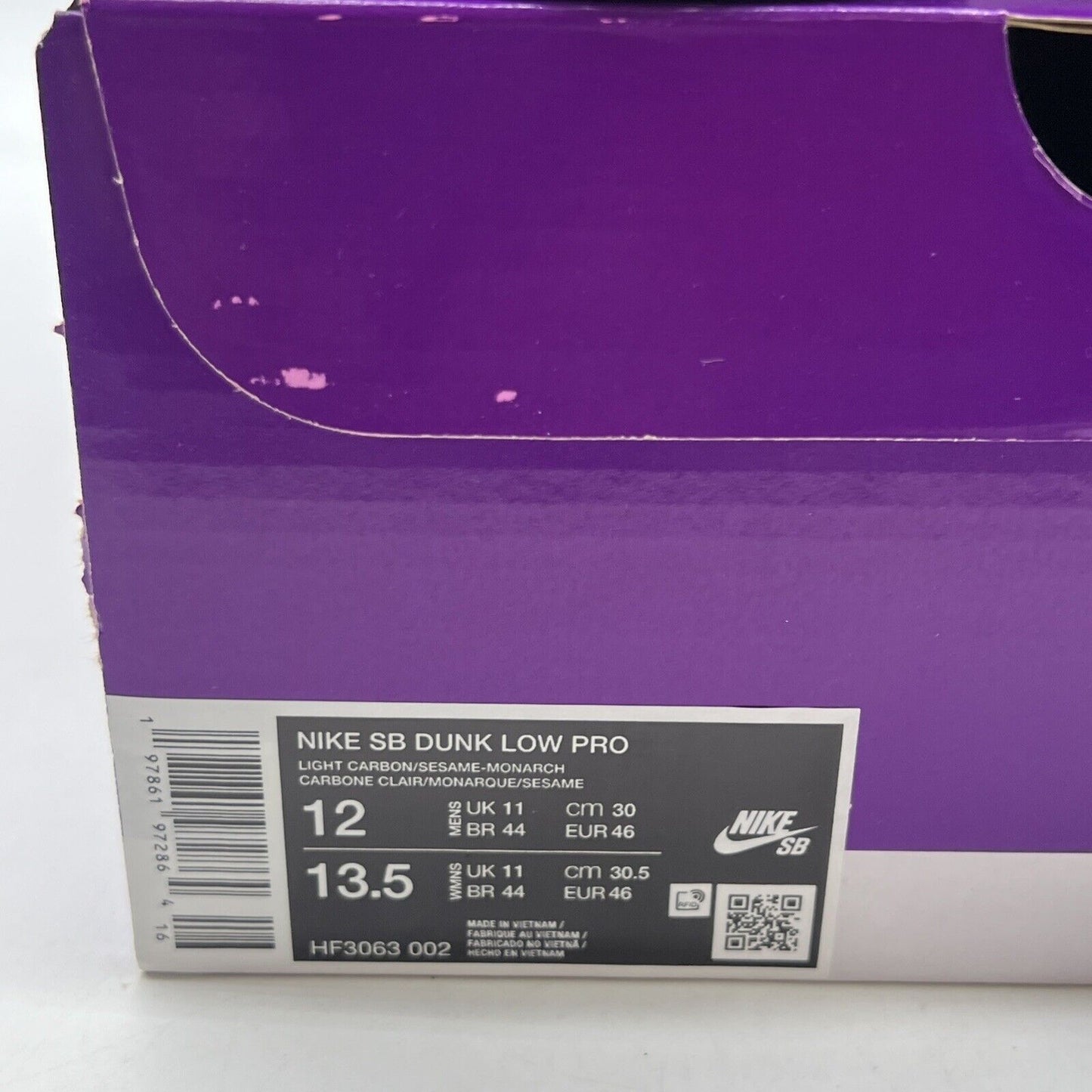 Size 12 - Nike Dunk SB Low Light Carbon Monarch (HF3063-002)