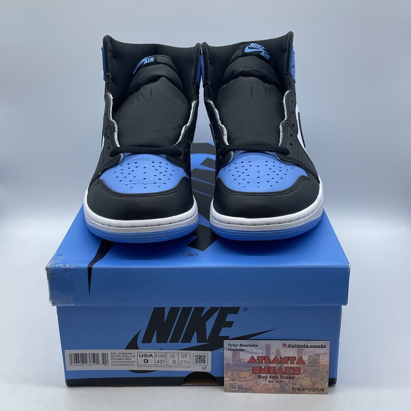 Size 9 - Jordan 1 Retro OG High UNC Toe Blue White Black M Leather (DZ5485-400)