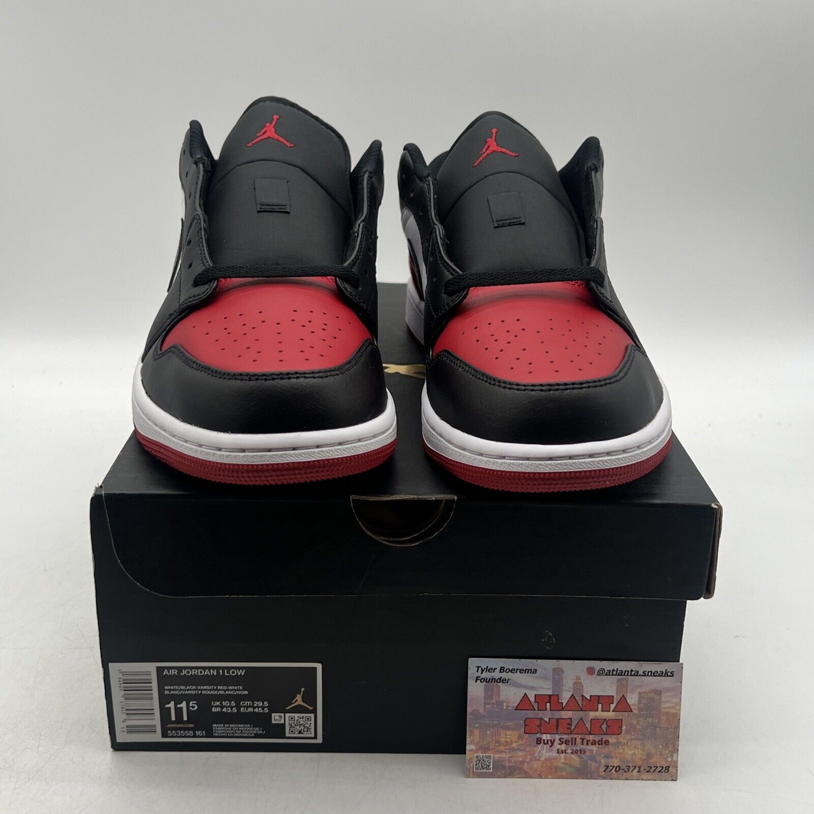 Size 11.5 - Air Jordan 1 Low Bred Toe 2.0 Black White Red Leather (553558-161)