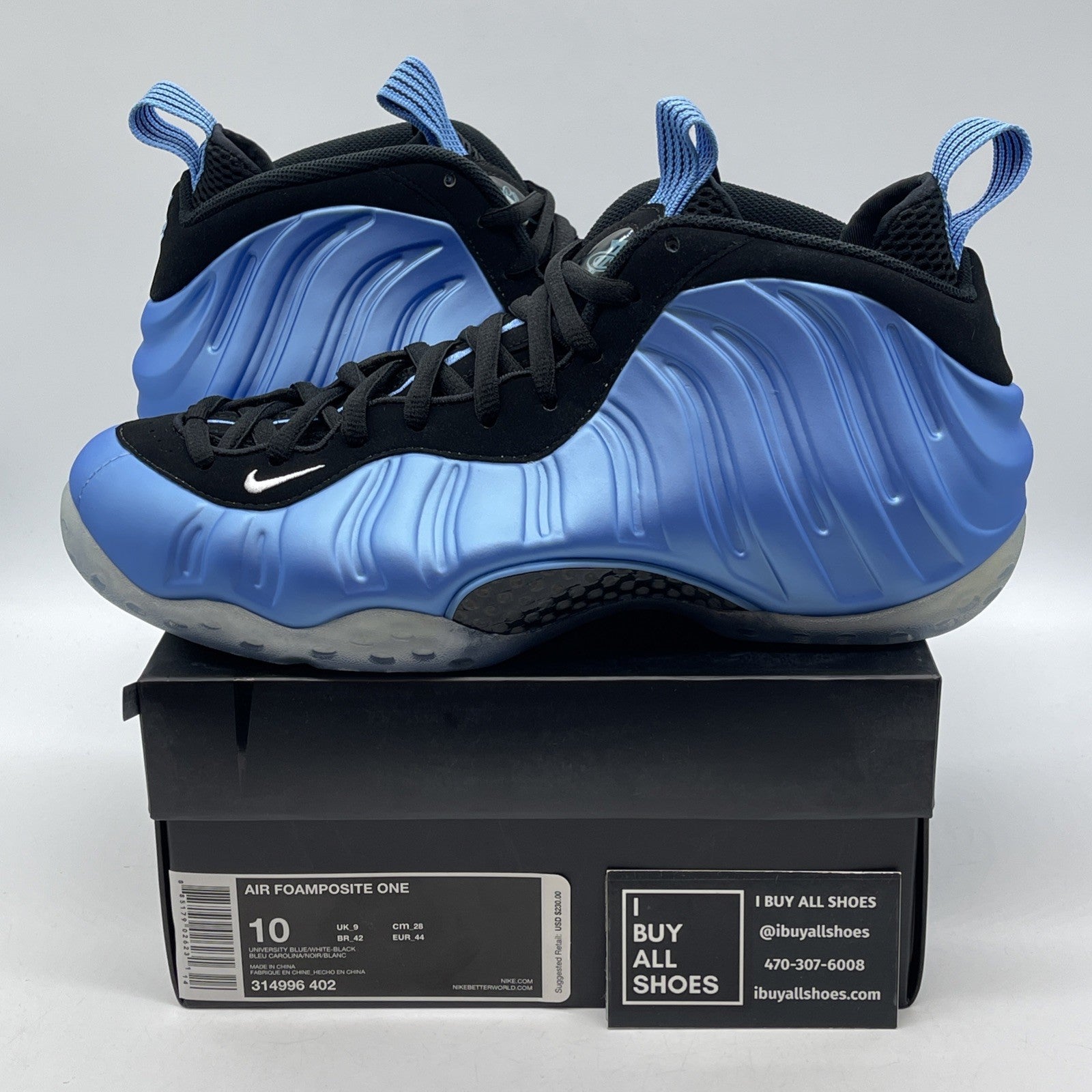 Size 10 - Nike Air Foamposite One University Blue Black Suede (314996-402)