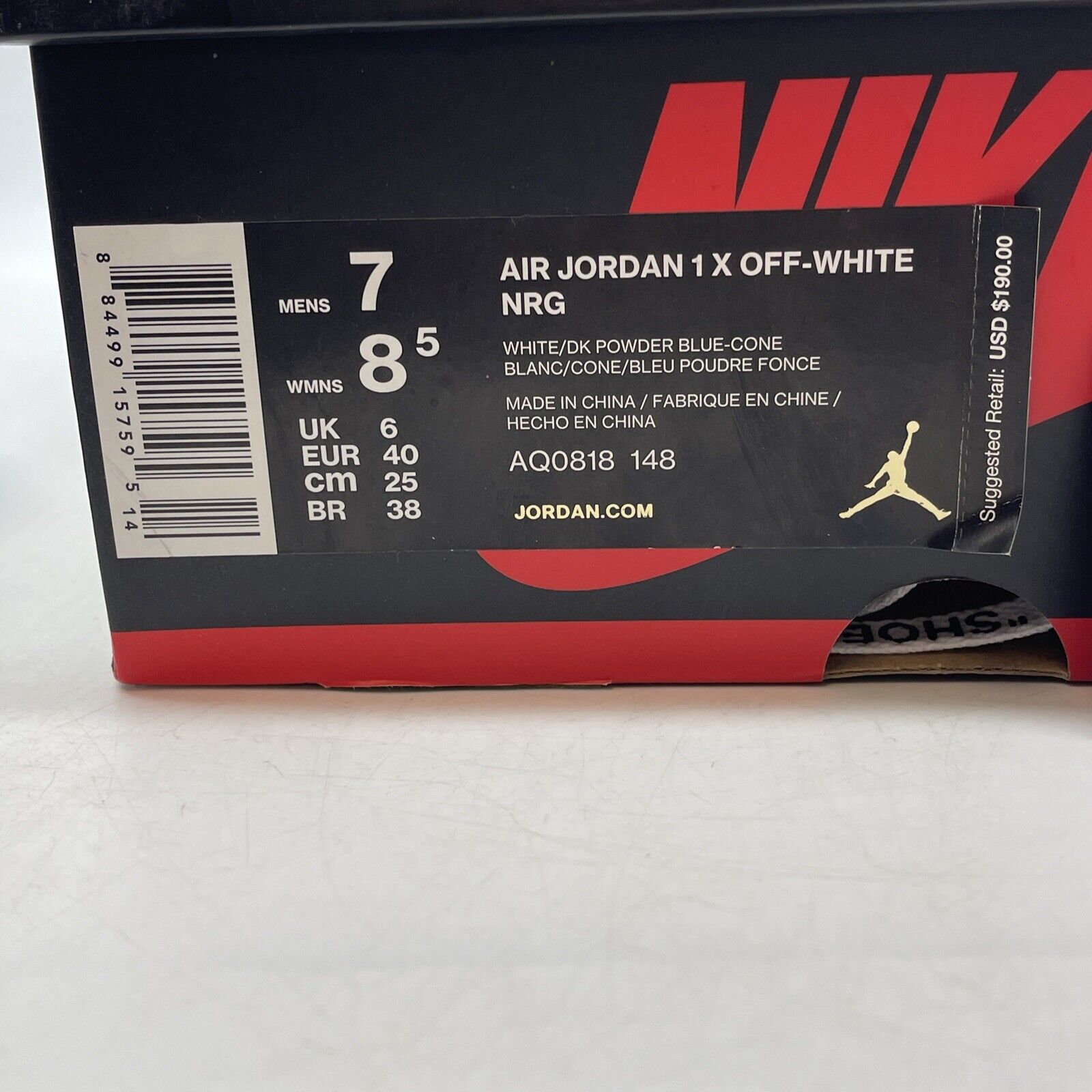 Size 7 - Jordan 1 Retro OG x Off-White High UNC White Blue Red (AQ0818-148)