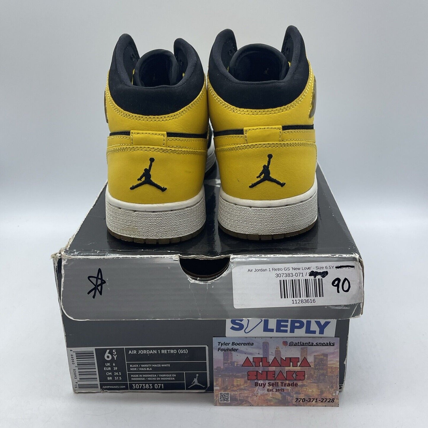 Size 6.5Y Air Jordan 1 Retro New Love Yellow Leather Black Suede (307383-071)