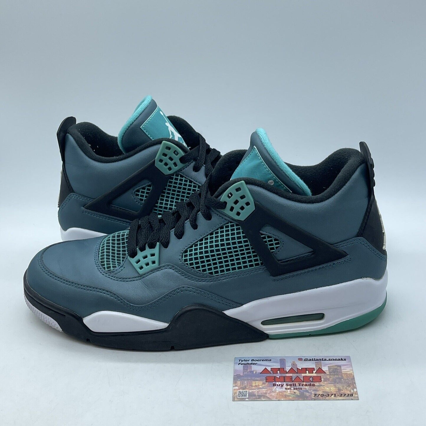 Size 12 - Air Jordan 4 Retro Teal Blue Black White Leather (705331-330)