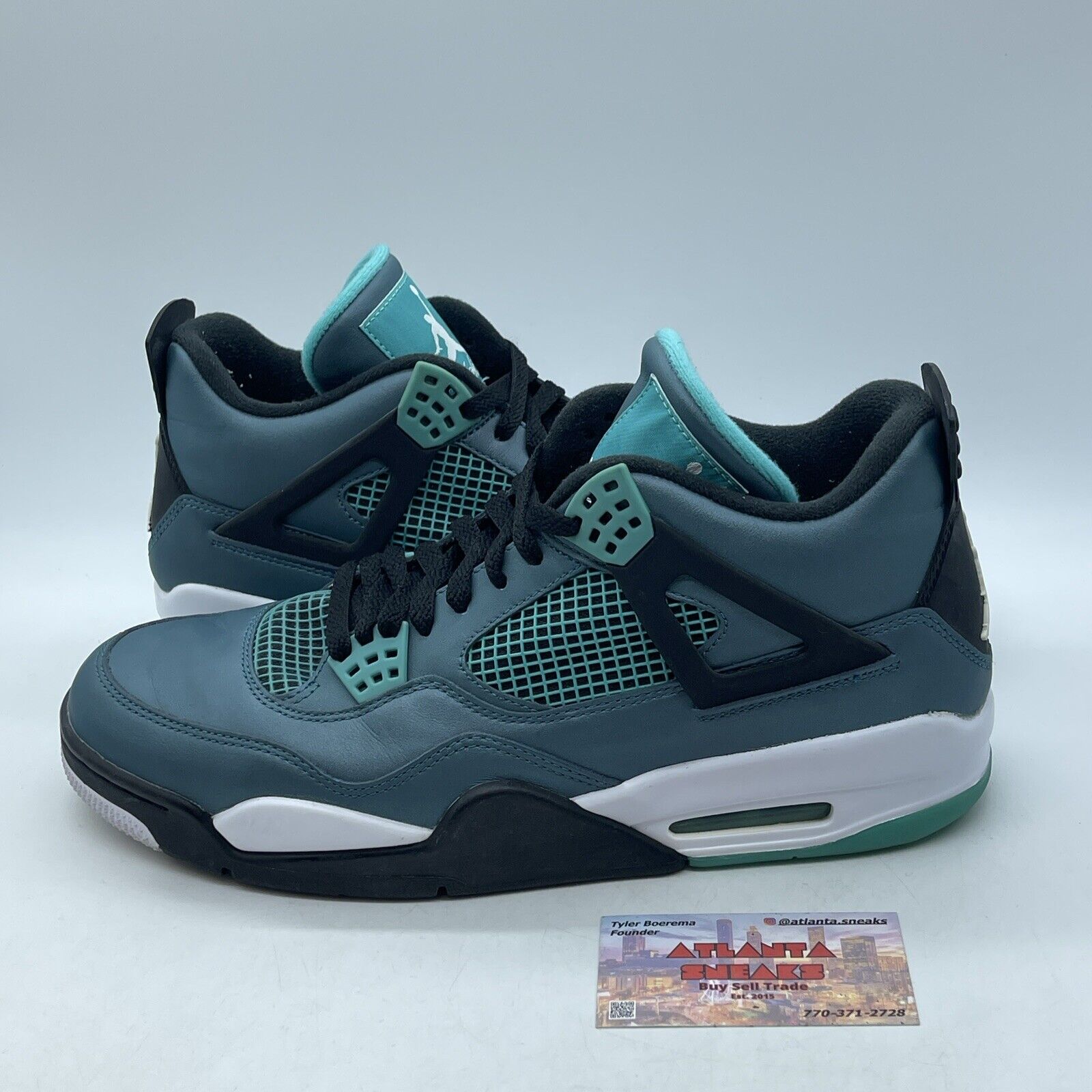 Size 12 - Air Jordan 4 Retro Teal Blue Black White Leather (705331-330)
