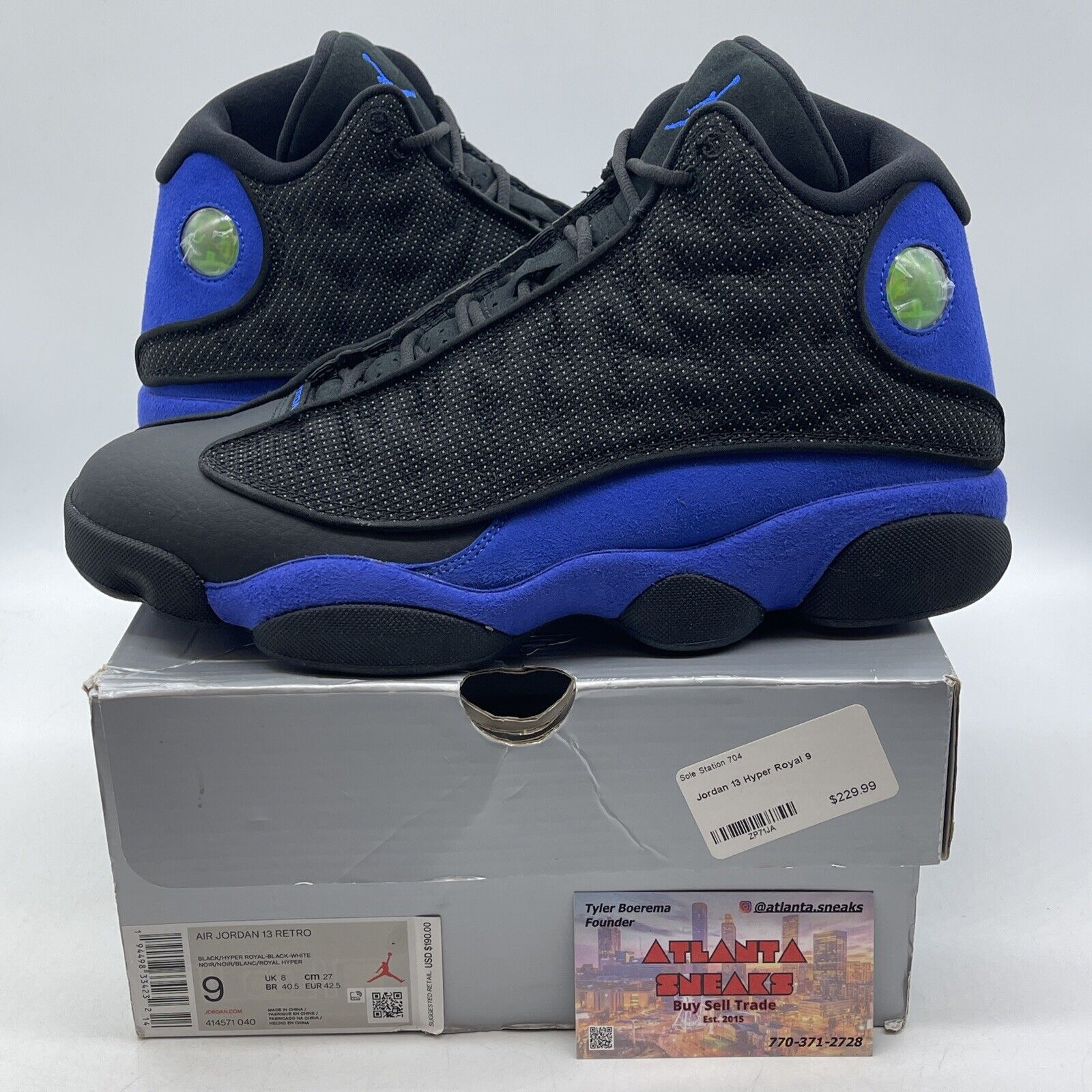 Size 9 - Jordan 13 Retro Hyper Royal 2020 Black Blue Suede Leather (414571-040)