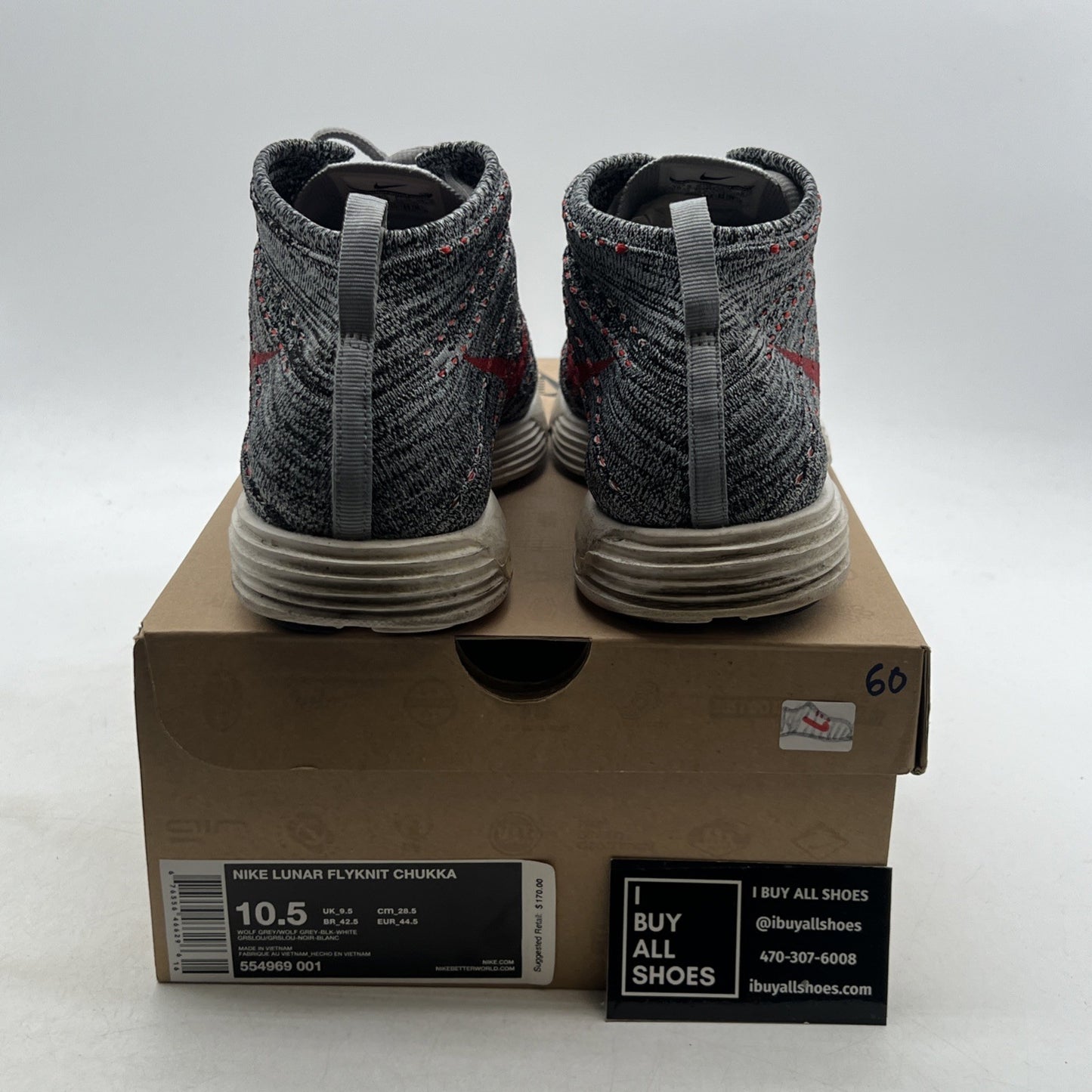 Size 10.5 - Nike Lunar Flyknit Chukka Wolf Grey (554969-001)