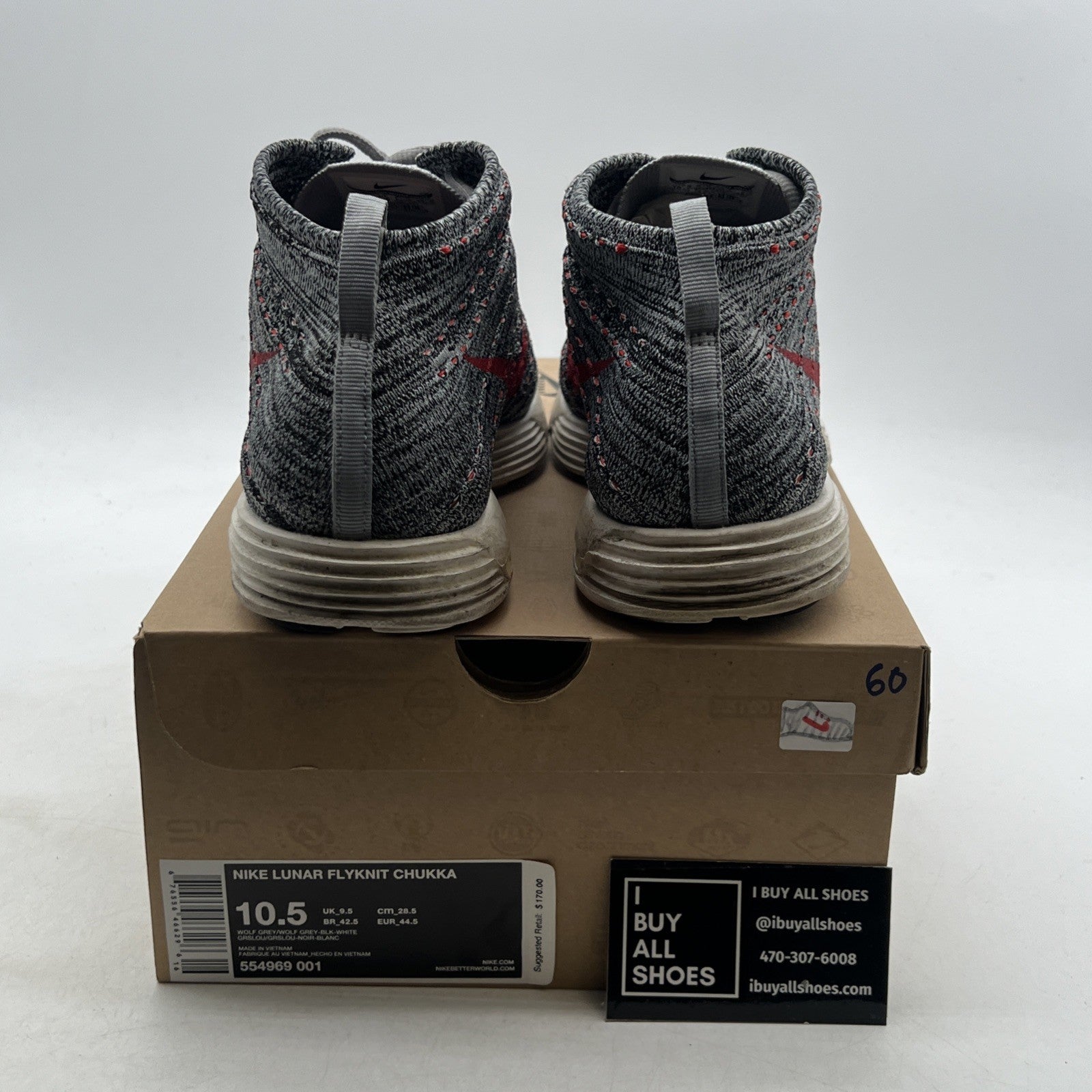 Size 10.5 - Nike Lunar Flyknit Chukka Wolf Grey (554969-001)