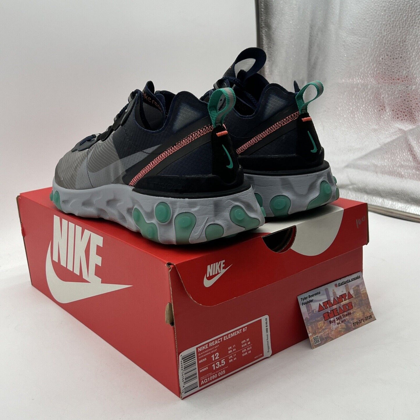 Size 12 - Nike React Element 87 Neptune Green 2018 Navy Grey (AQ1090-005)