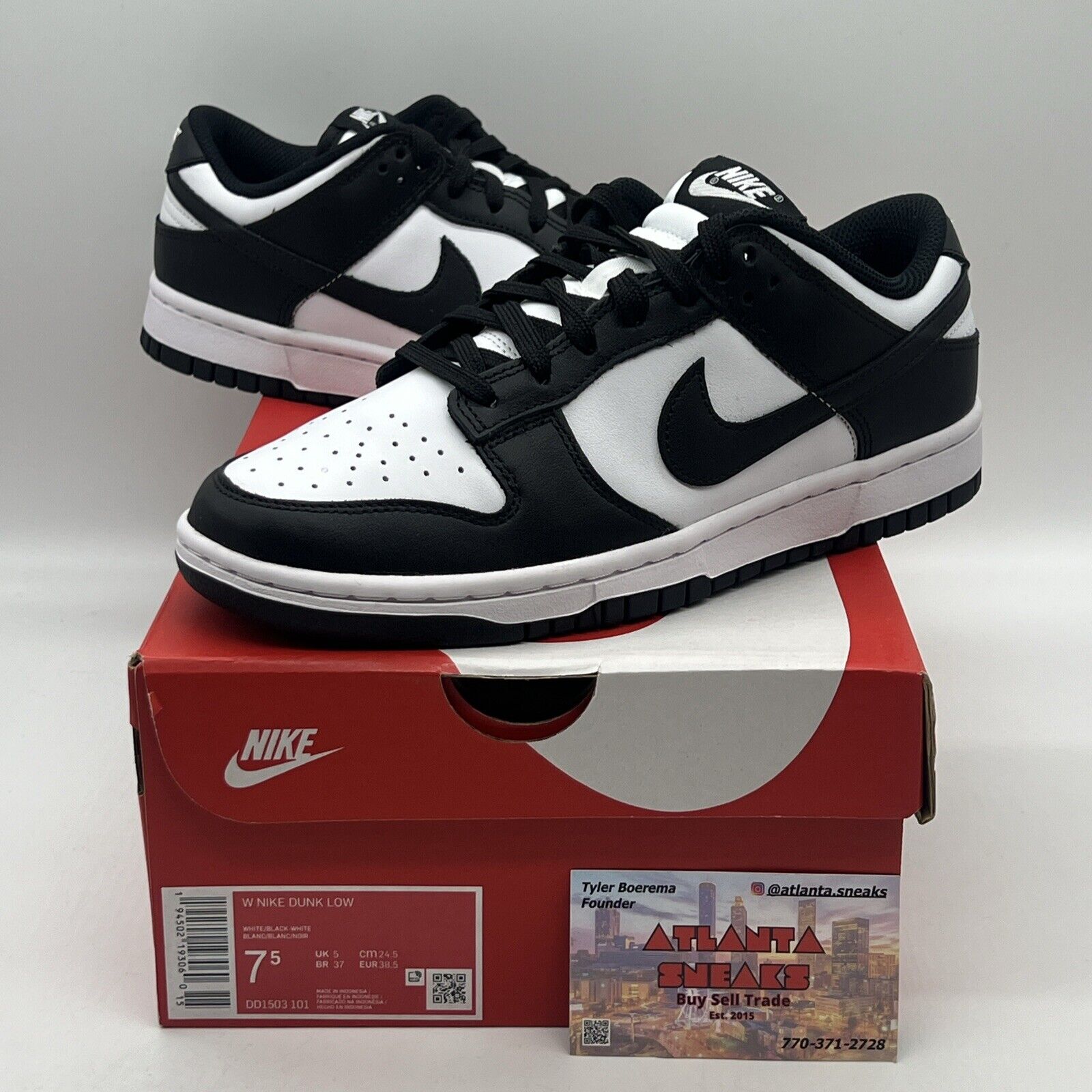 Size 7.5 - Nike Dunk Low Black White W Brand New Og All