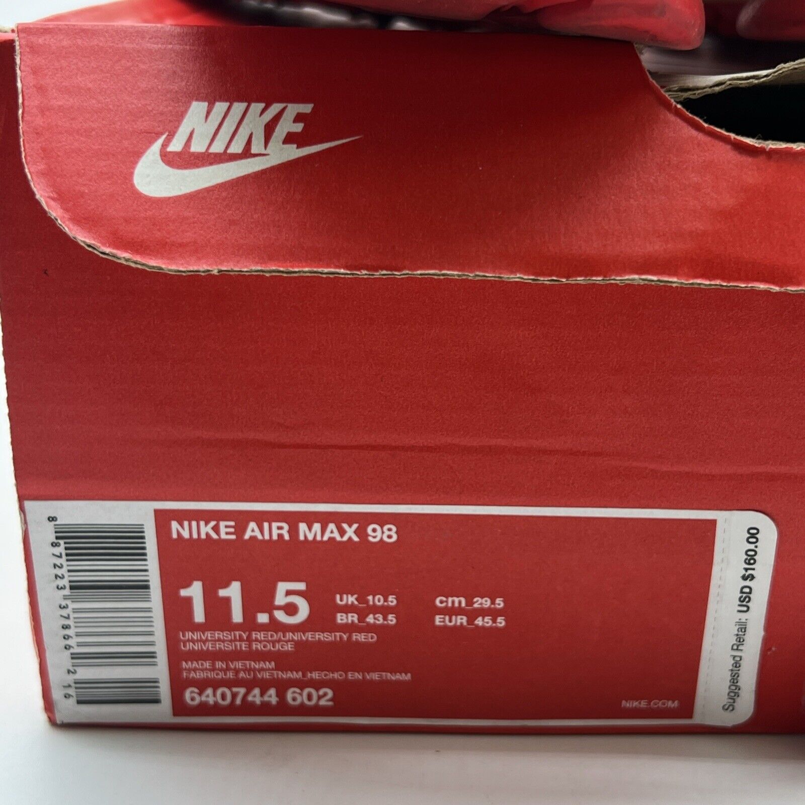 Size 11.5 - Nike Air Max 98 University Red (640744-602)