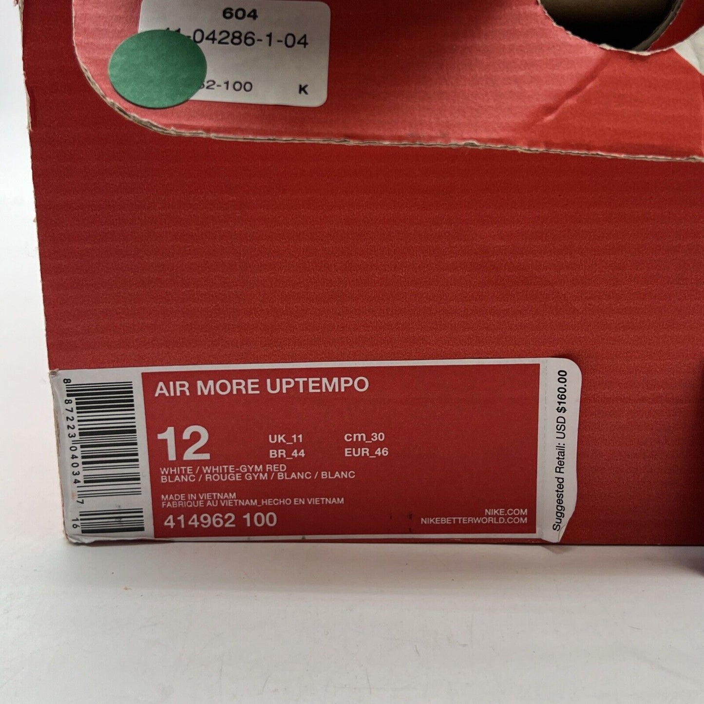 Size 12 - Nike Air More Uptempo White Red (414962-100)
