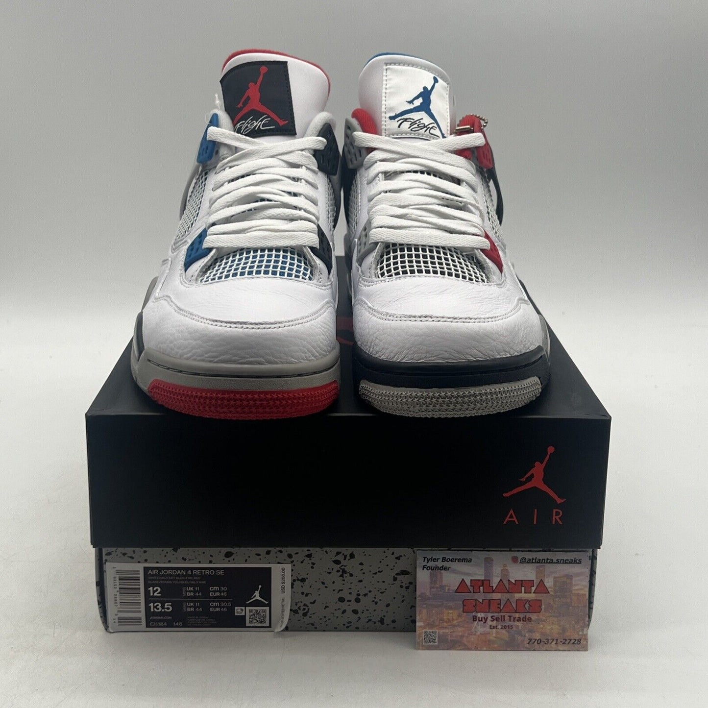 Size 12 - Jordan 4 Retro SE Mid What The 4 White Blue Red Leather  (CL1184-146)