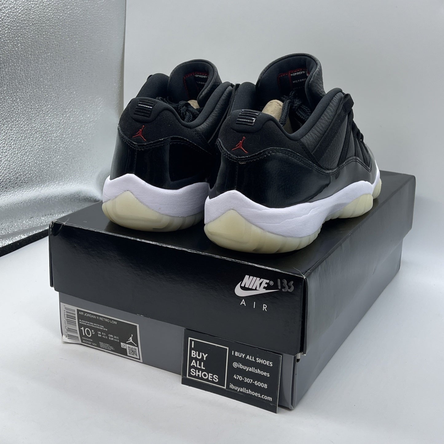 Size 10.5 - Jordan 11 Retro Low 72-10 Black Suede Leather (AV2187-001)
