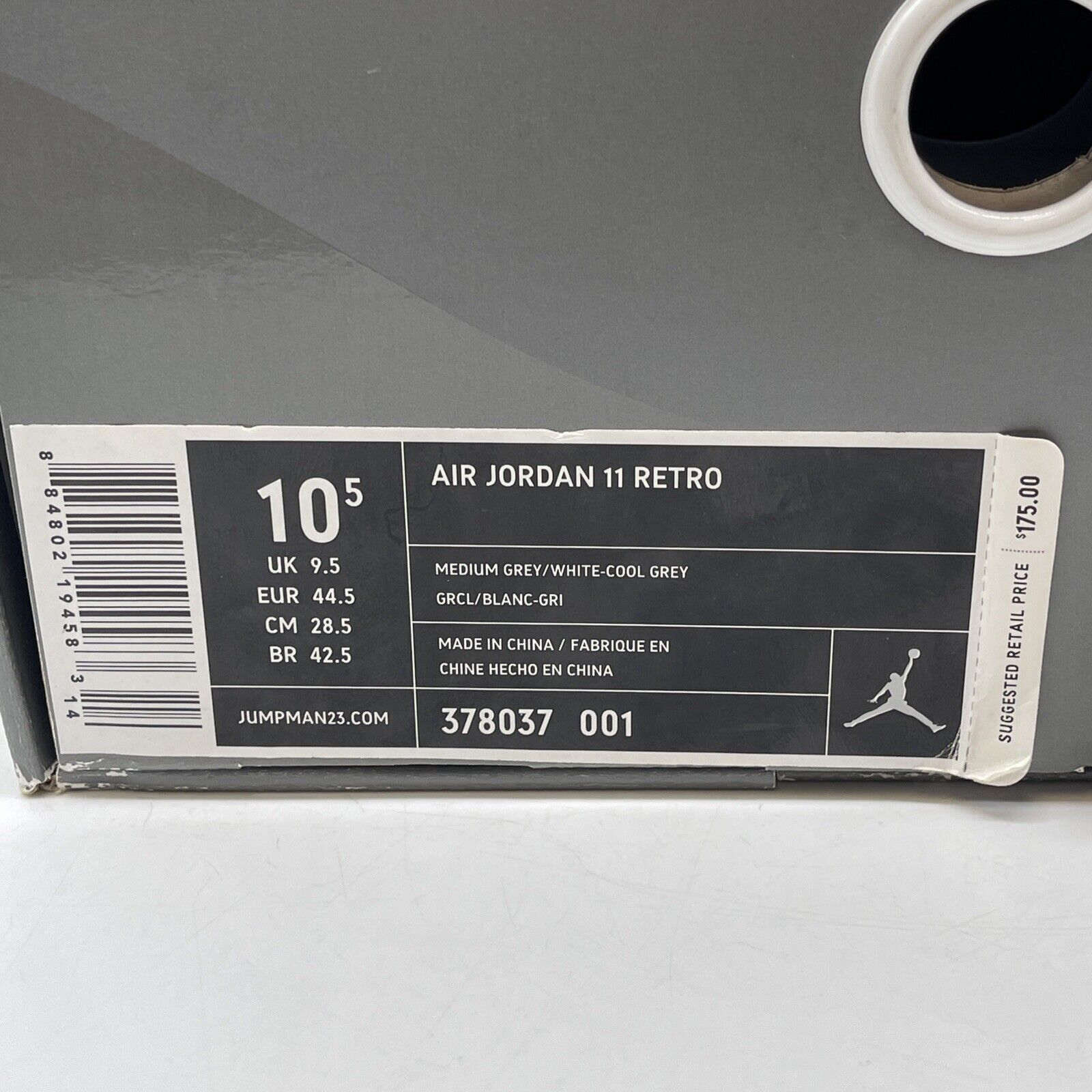 Size 10.5 - Air Jordan 11 Retro 2010 Cool Grey White Leather (378037-001)