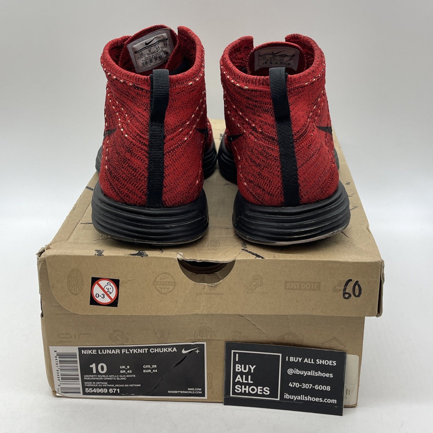 Size 10 - Nike Lunar Flyknit Chukka University Red (554969-671)
