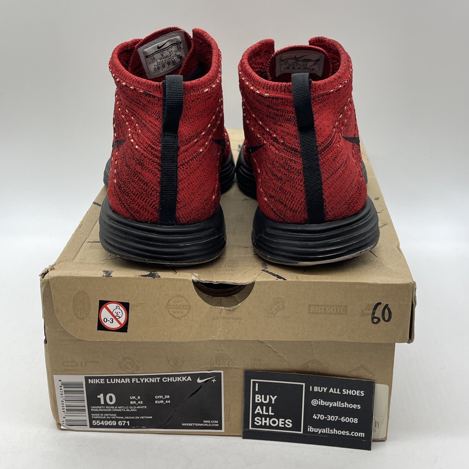 Size 10 - Nike Lunar Flyknit Chukka University Red (554969-671)