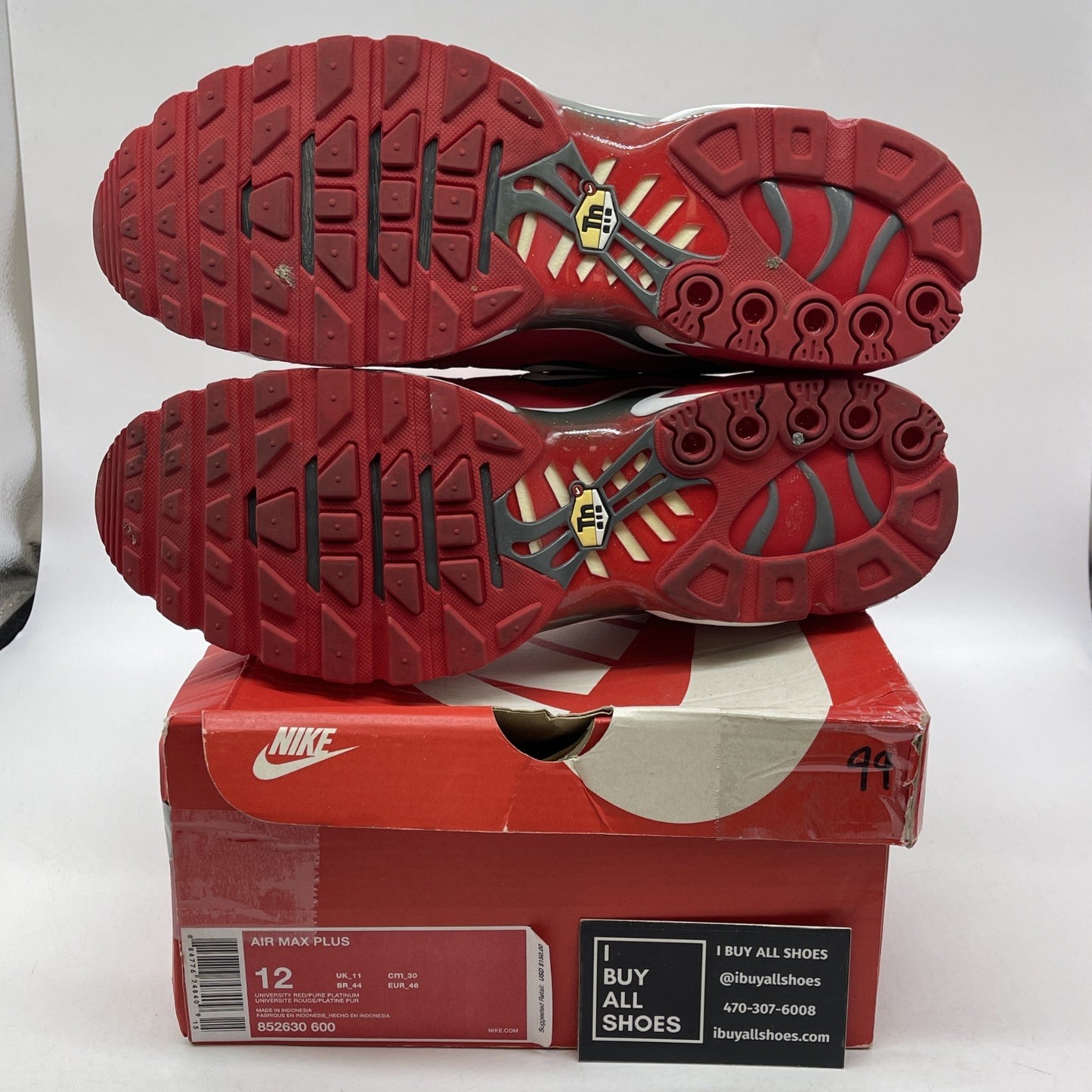 Size 12 - Nike Air Max Plus Red Pure Platinum Grey Suede Leather (852630-600)