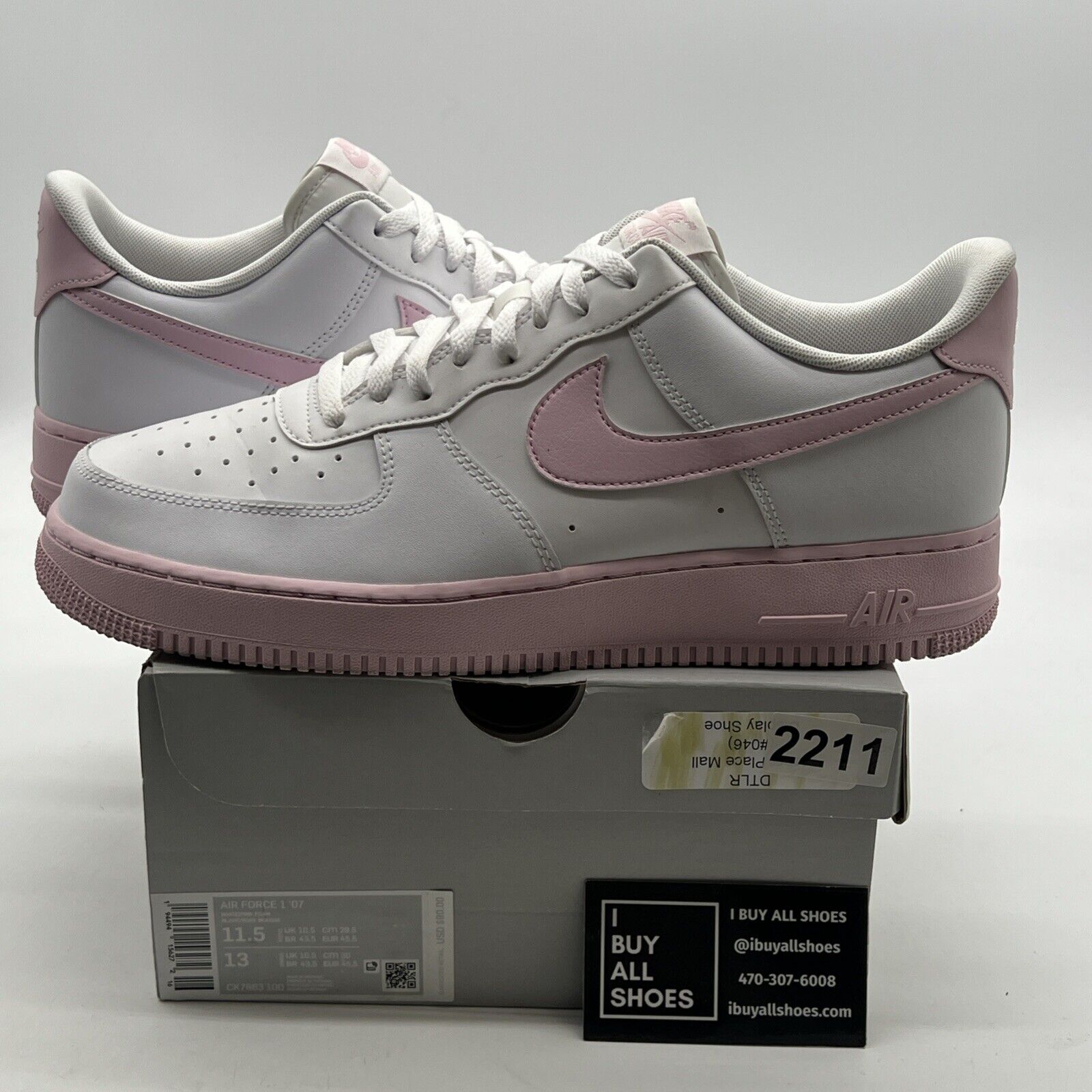 Size 11.5 - Nike Air Force 1 '07 Low White Pink Sole (CK7663-100)