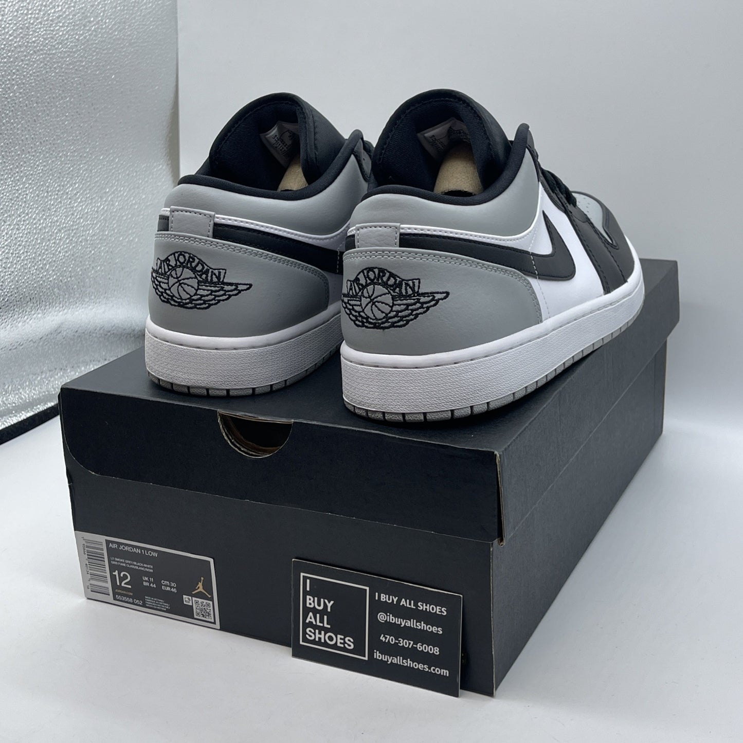 Size 12 - Jordan 1 Low Shadow Toe Grey Black White Leather (553558-052)
