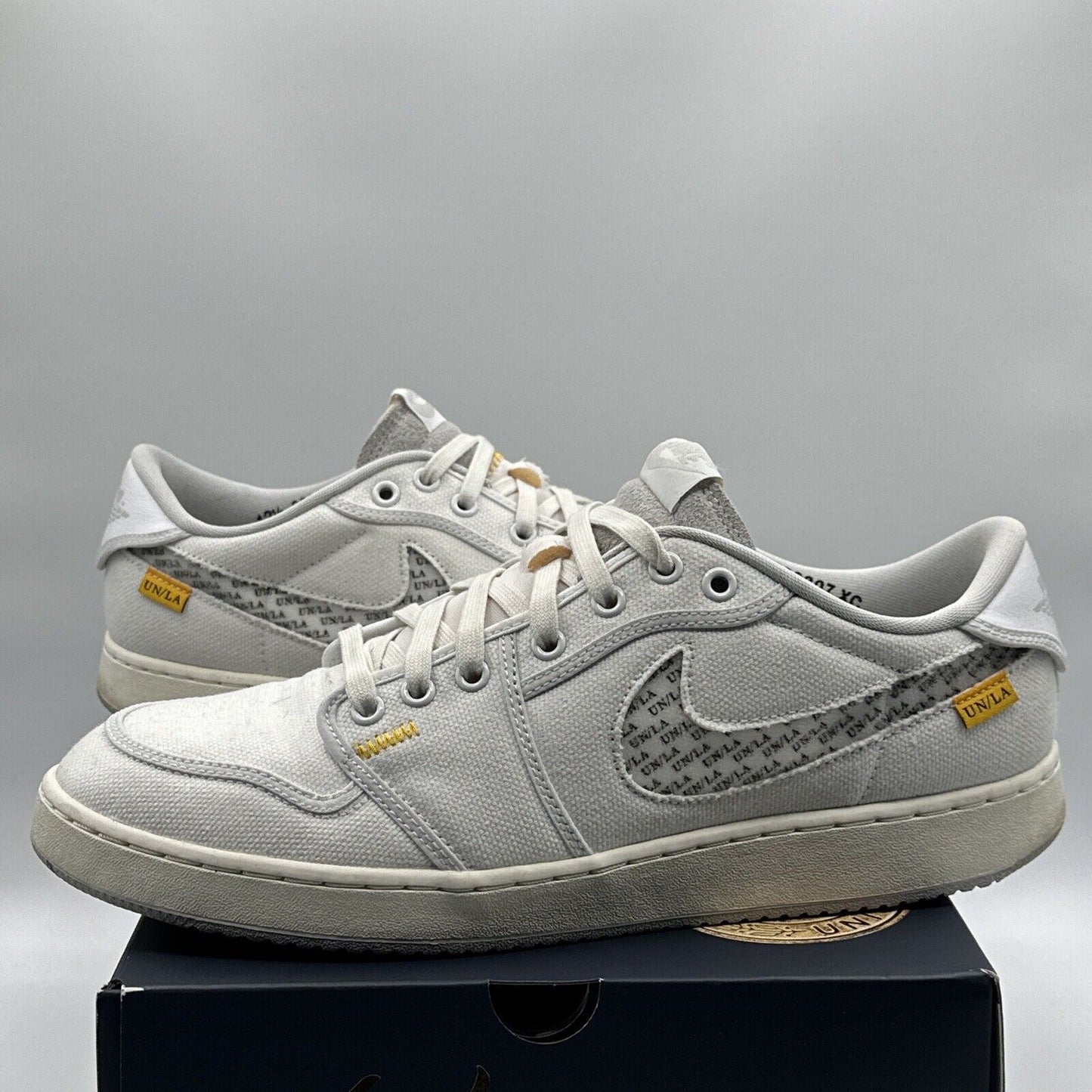 Size 12.5 - Jordan 1 KO x Union LA Low White Neutral Grey Patches Blue Yellow
