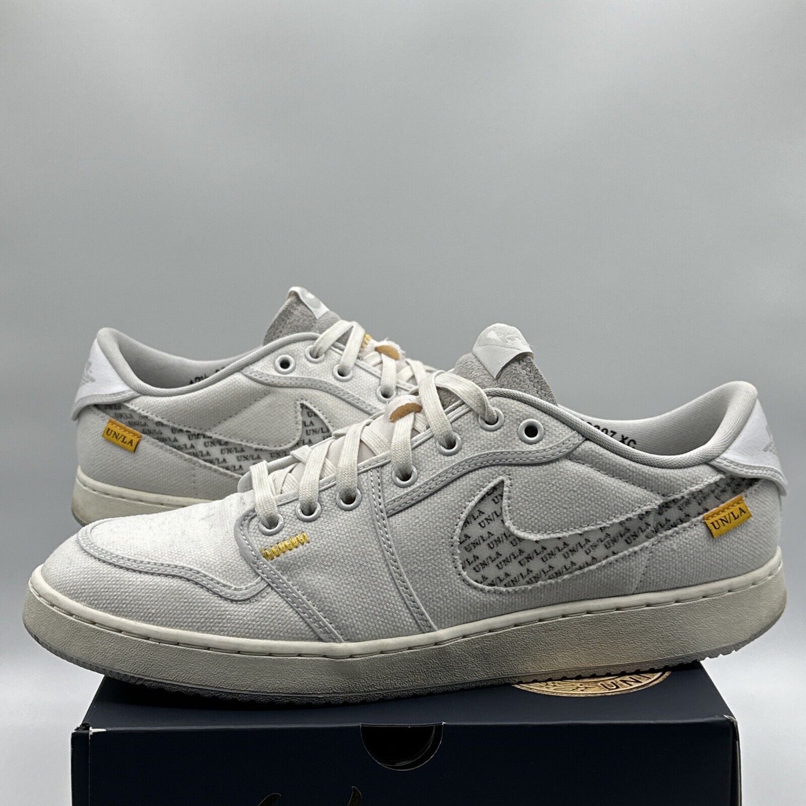 Size 12.5 - Jordan 1 KO x Union LA Low White Neutral Grey Patches Blue Yellow