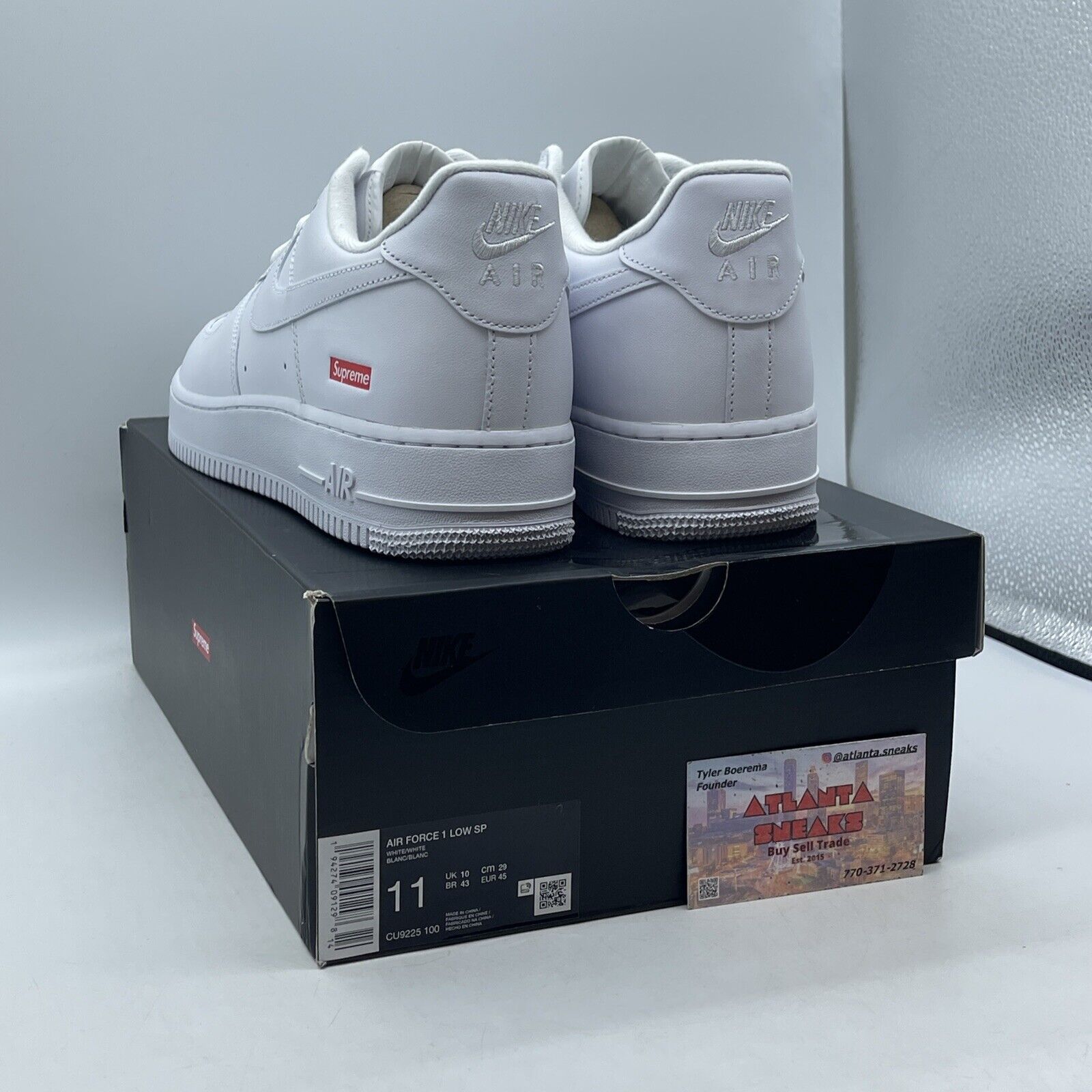 Size 11 - Nike Air Force 1 x Supreme Low Box Logo - White Red (CU9225-100)