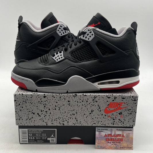 Size 12 - Air Jordan 4 Retro Bred Reimagined Black Red Grey Leather (FV5029-006)