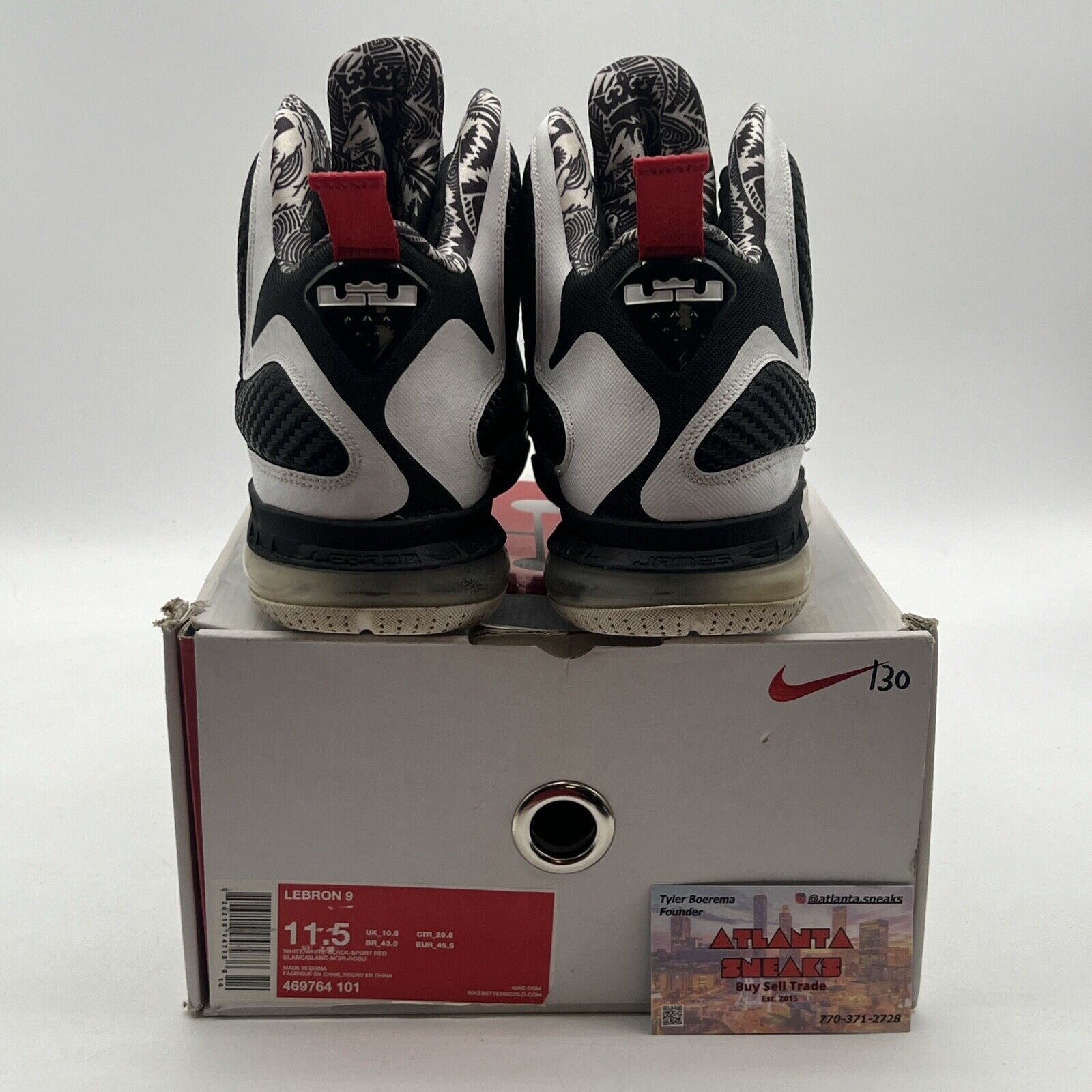 Size 11.5 - Nike LeBron 9 Freegums Black White Red Leather (469764-101)