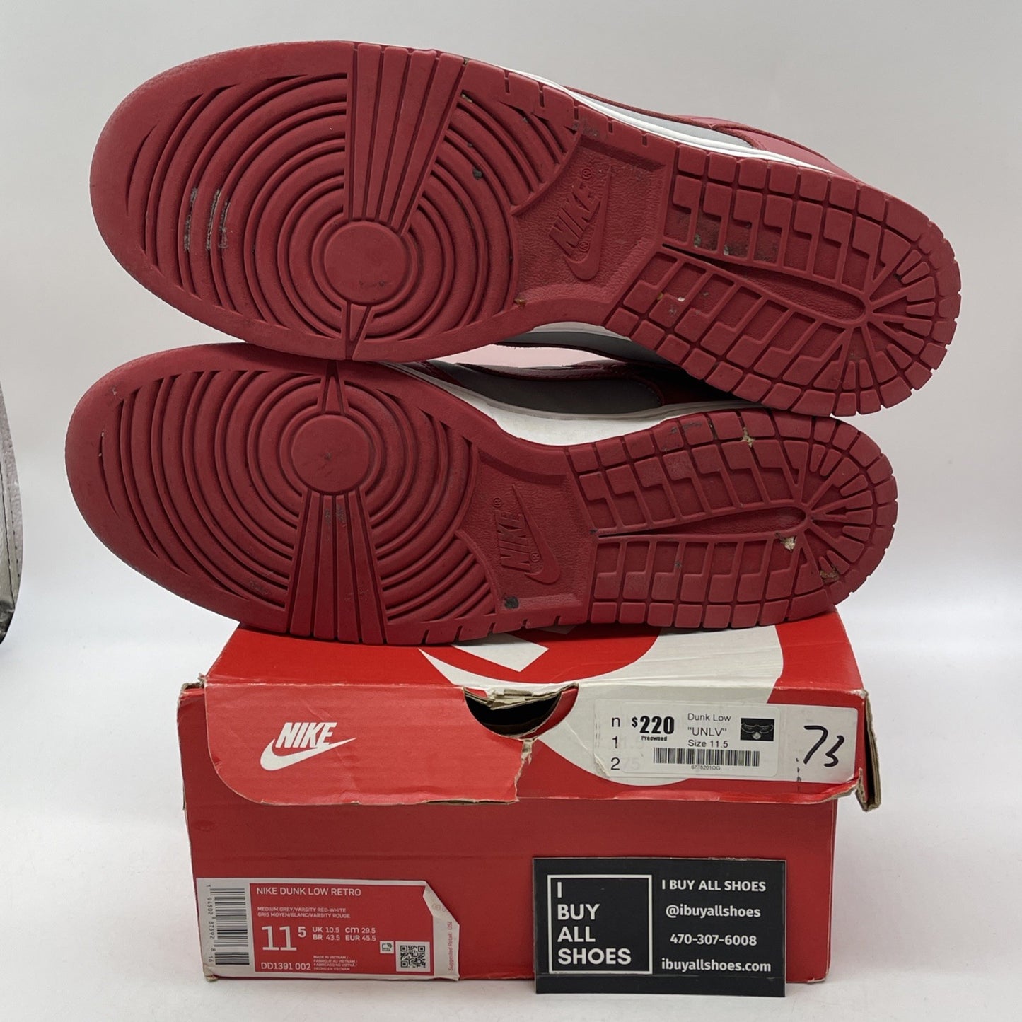 Size 11.5 - Nike Dunk Low SP UNLV Red Grey Leather (DD1391-002)